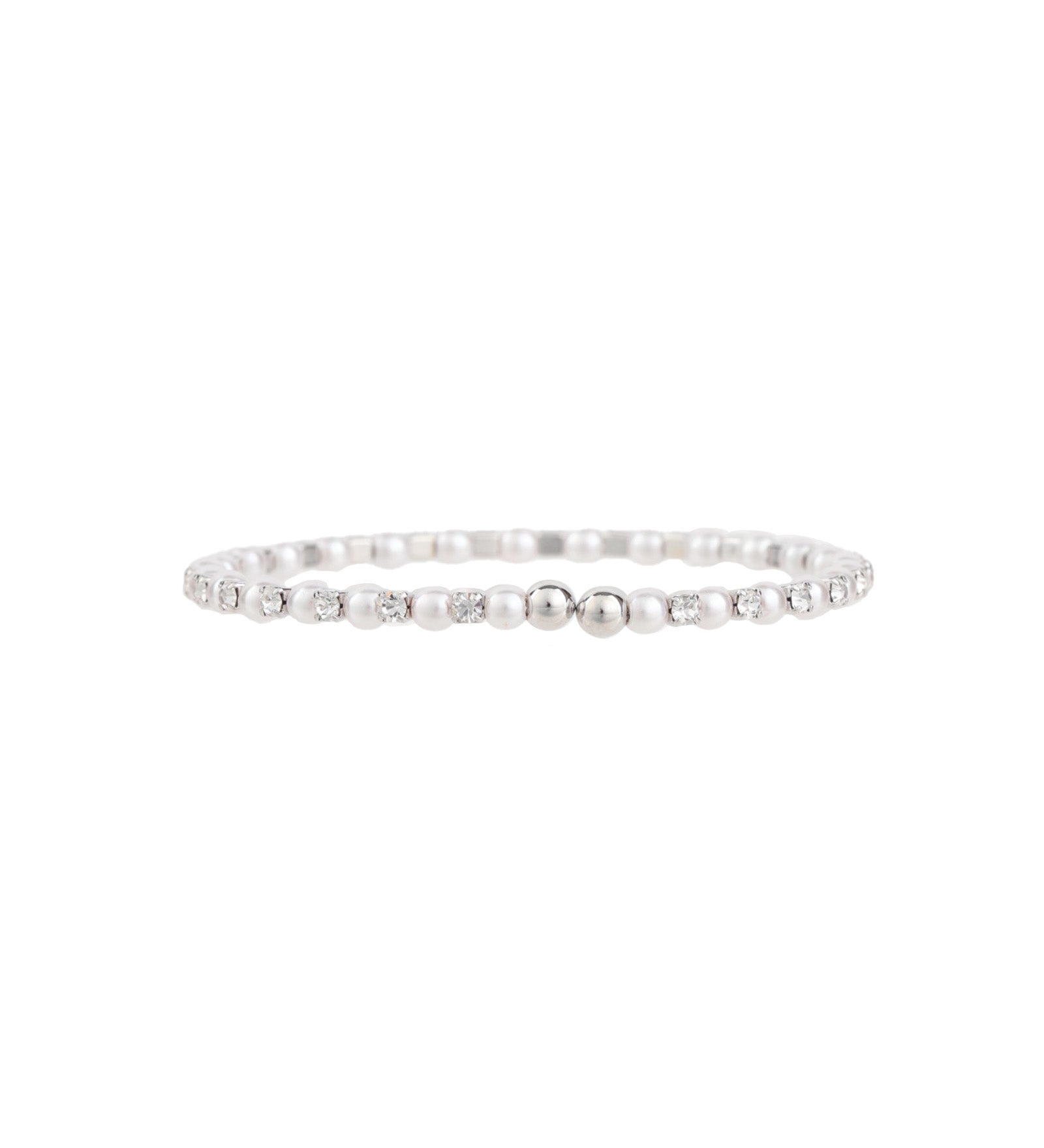 1 Coil Pearl Cuff Silver Plated, White Crystal, White Pearl