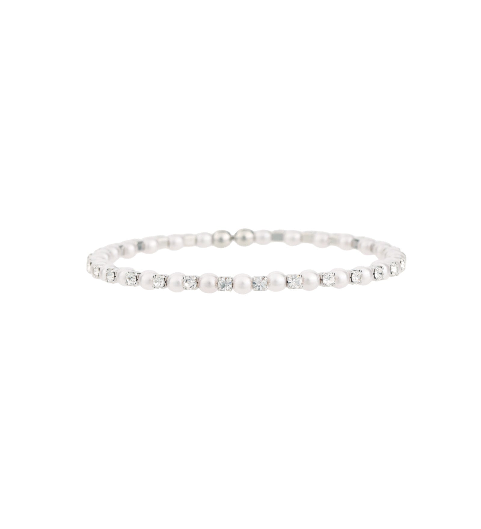 1 Coil Pearl Cuff Silver Plated, White Crystal, White Pearl