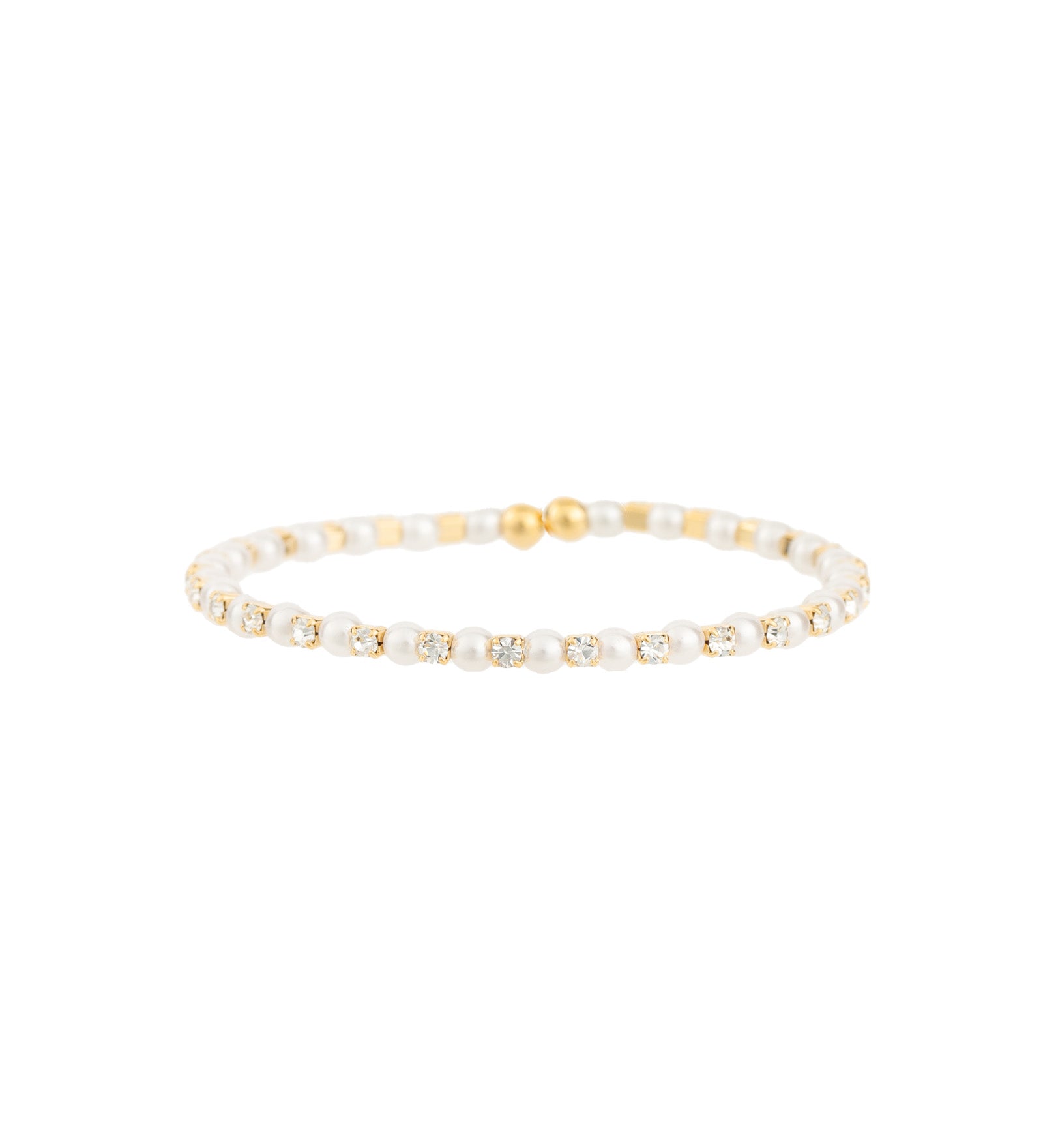 1 Coil Pearl Cuff Gold Plated, White Crystal, White Pearl
