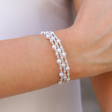 3 Coil Pearl Crystal Cuff Gold Plated, White Crystal, White Pearl