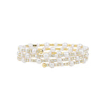 3 Coil Pearl Crystal Cuff Gold Plated, White Crystal, White Pearl
