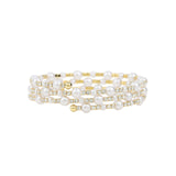 3 Coil Pearl Crystal Cuff Gold Plated, White Crystal, White Pearl