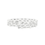 3 Coil Pearl Crystal Cuff Silver Plated, White Crystal, White Pearl