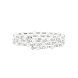 3 Coil Pearl Crystal Cuff Silver Plated, White Crystal, White Pearl