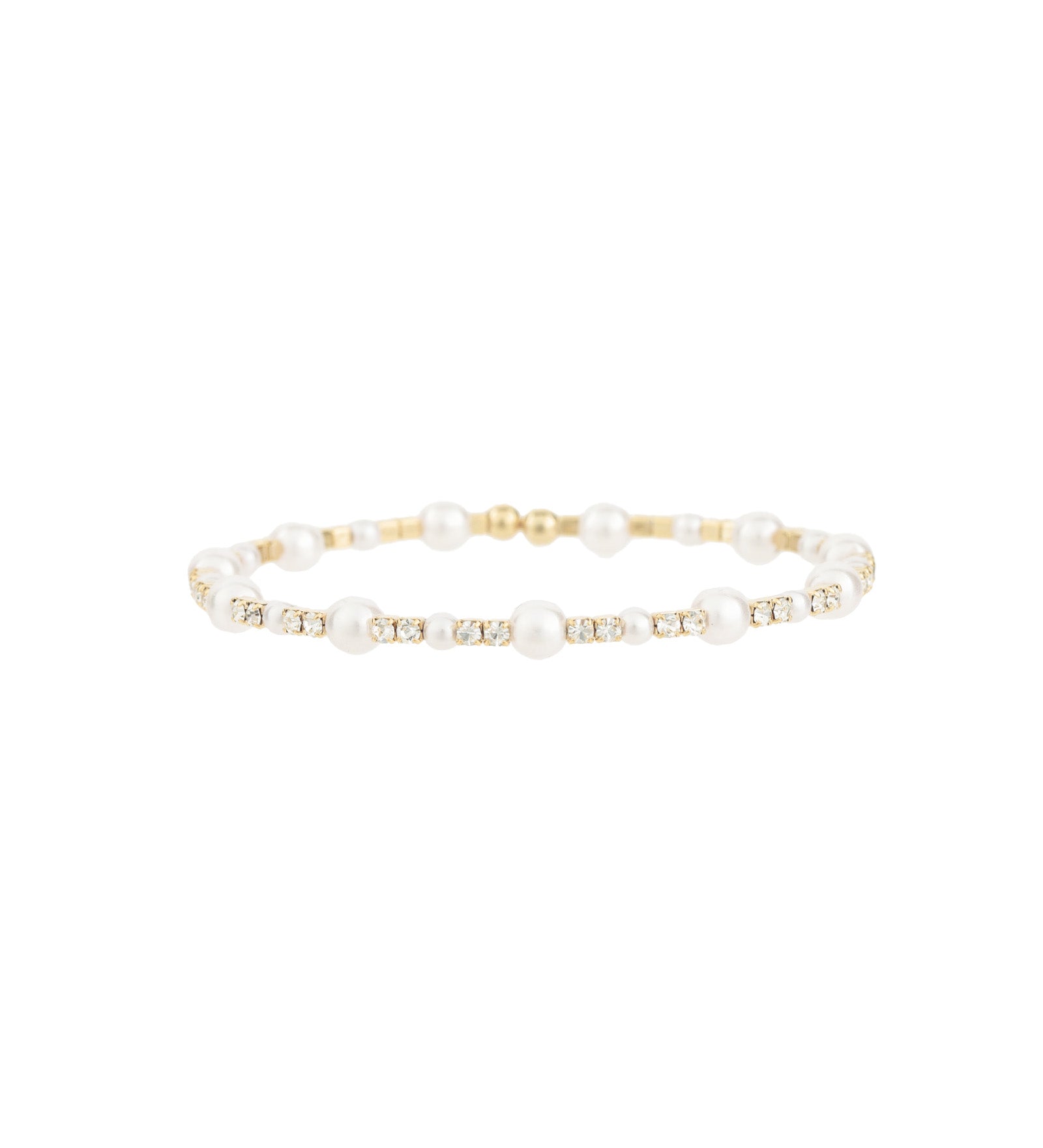 1 Row Mixed Pearl Crystal Coil Cuff Gold Plated, White Crystal, White Pearl