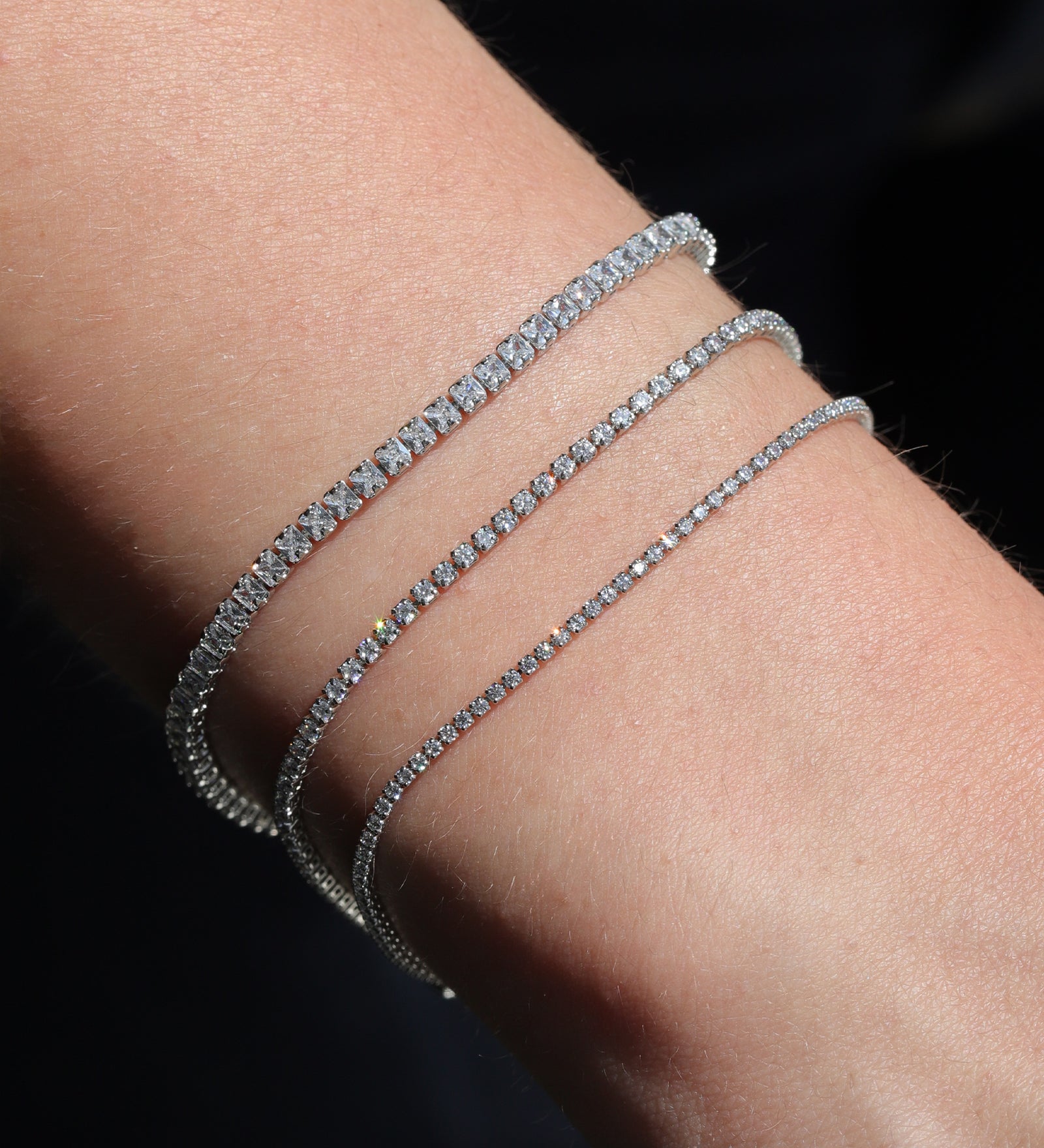 Round Crystal Tennis Bracelet | 1.3mm Silver Plated, White Crystal