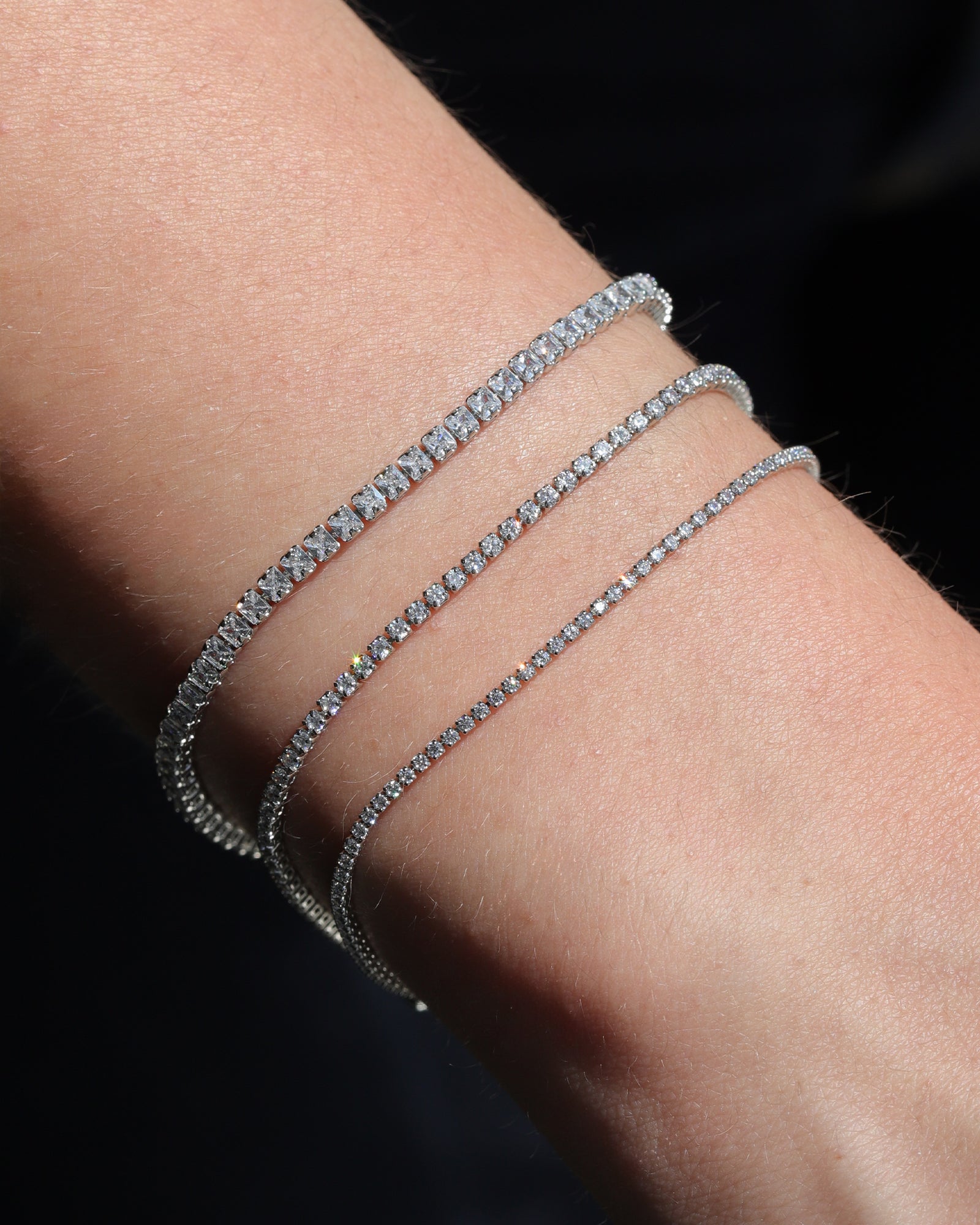 Round Crystal Tennis Bracelet | 1.3mm Silver Plated, White Crystal