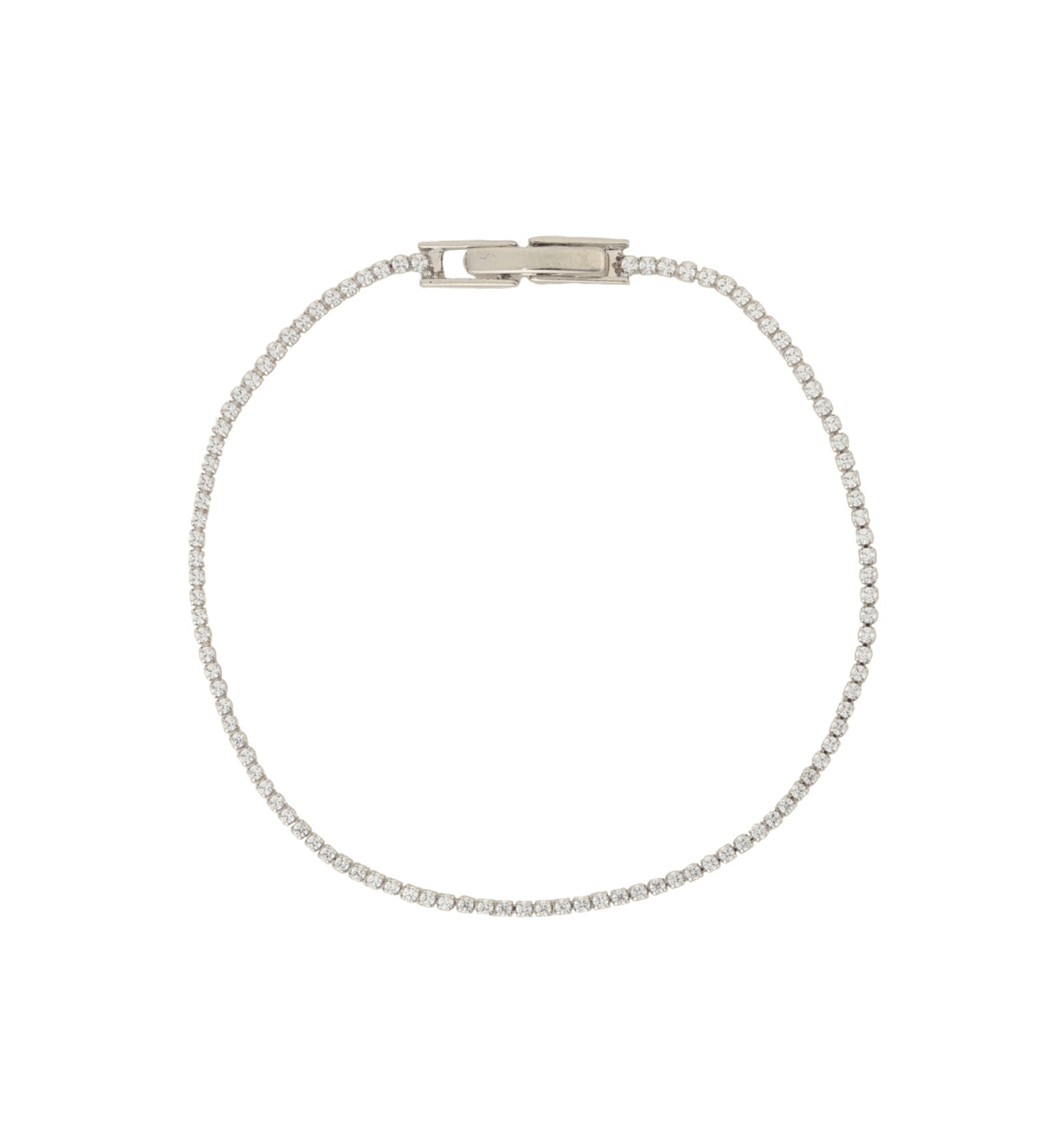 Round Crystal Tennis Bracelet | 1.3mm Silver Plated, White Crystal