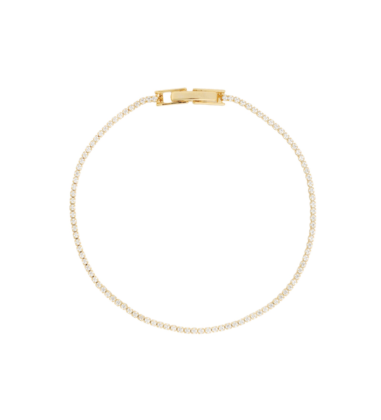 Round Crystal Tennis Bracelet | 1.3mm Gold Plated, White Crystal