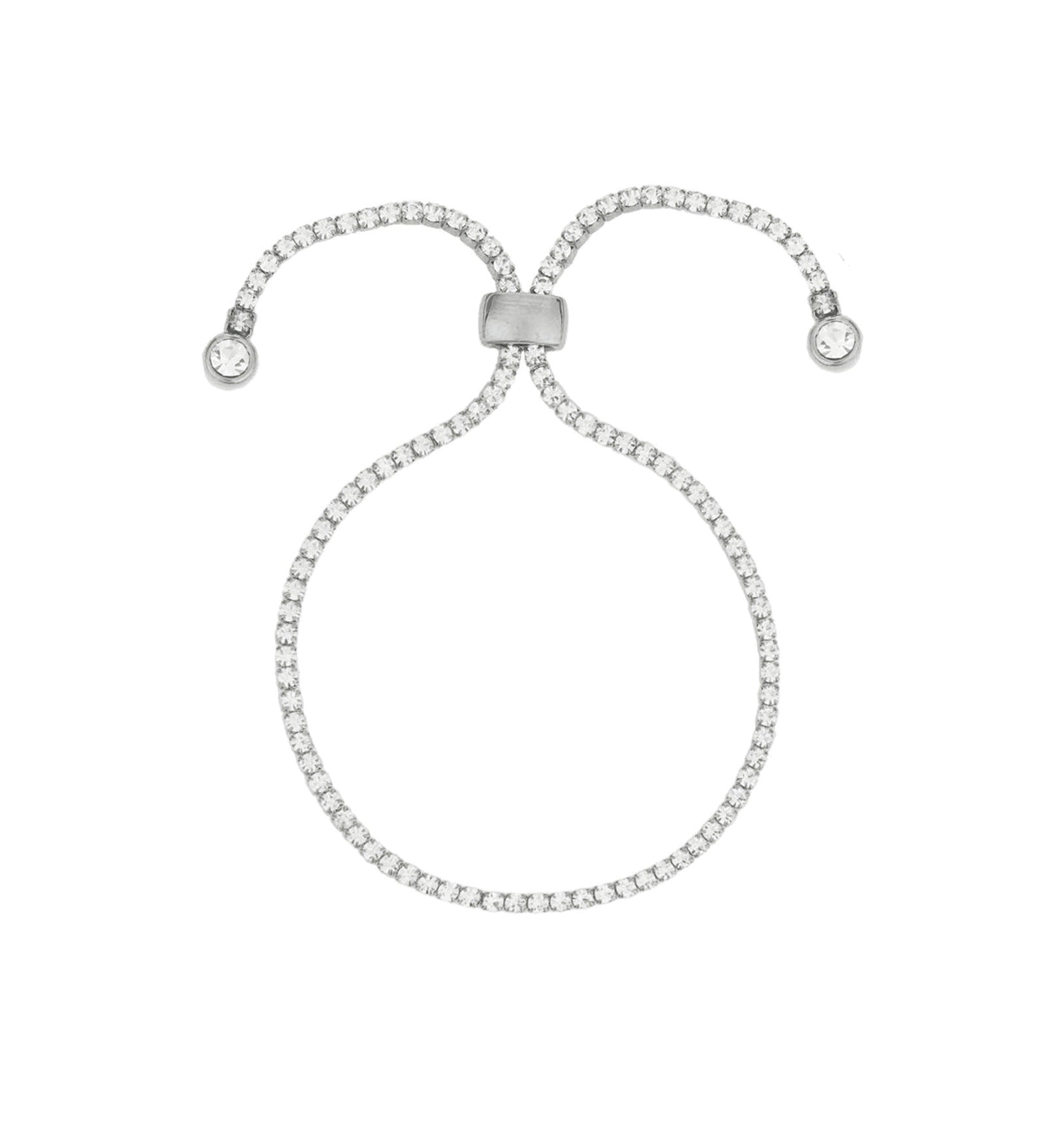 Crystal Pull Bracelet | 2mm Silver Plated, White Crystal