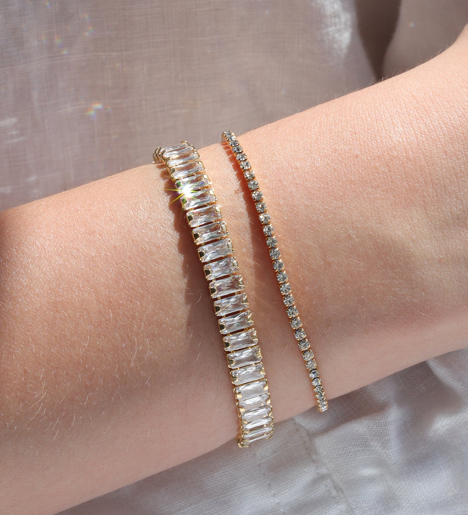 Baguette Pull Bracelet Gold Plated, Cubic Zirconia