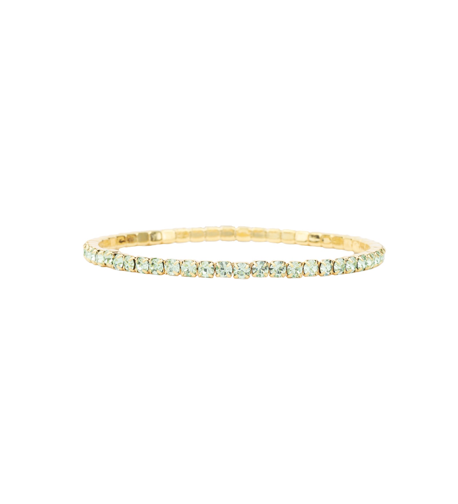 1 Row 3mm Crystal Stretch Bracelet Gold Plated, Chrysoprase Crystal