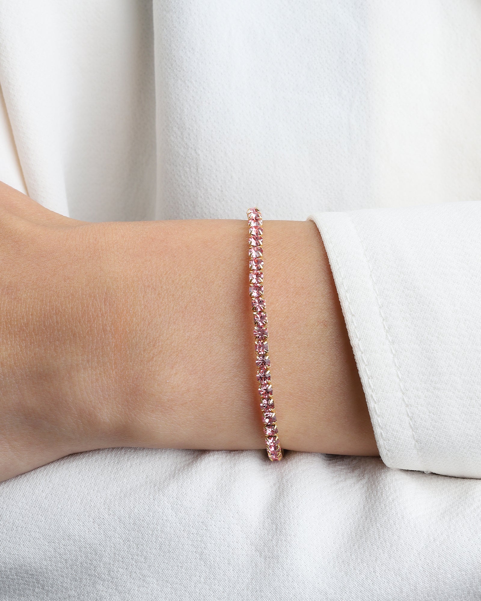 1 Row 3mm Crystal Stretch Bracelet Gold Plated, Light Rose Crystal