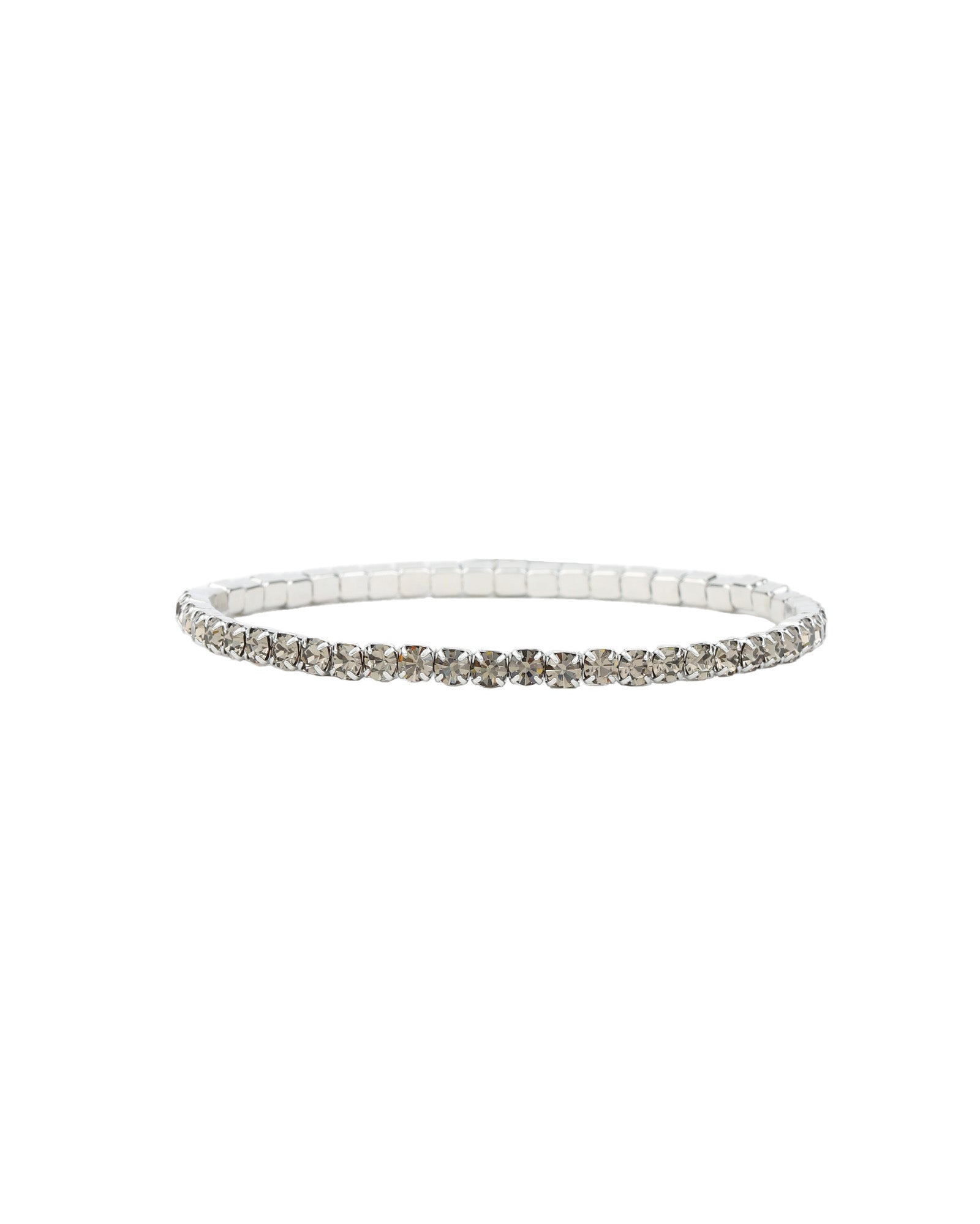 1 Row 3mm Crystal Stretch Bracelet Silver Plated, Black Diamond Crystal