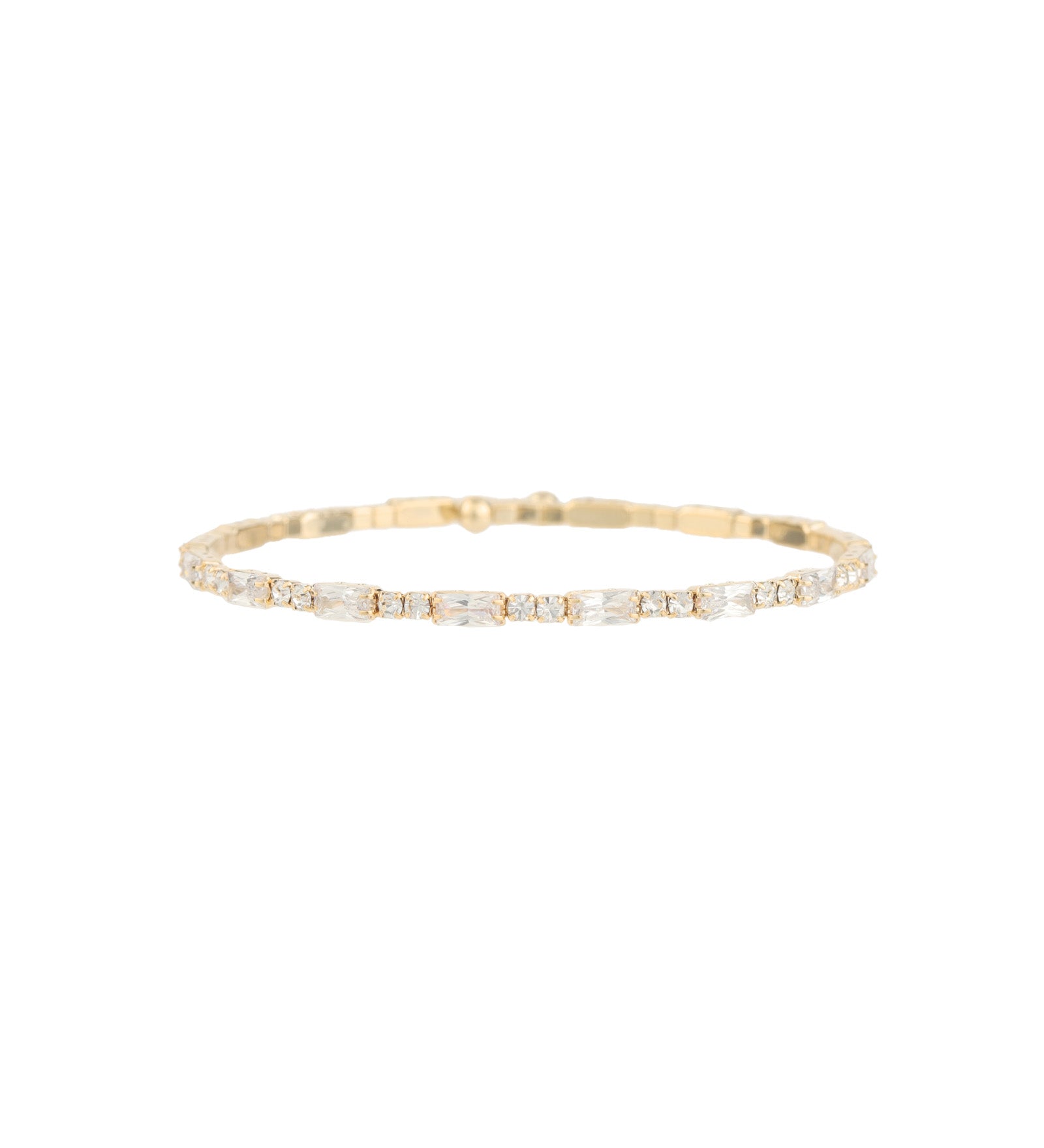 Baguette Round Crystal Bracelet Gold Plated, White Crystal