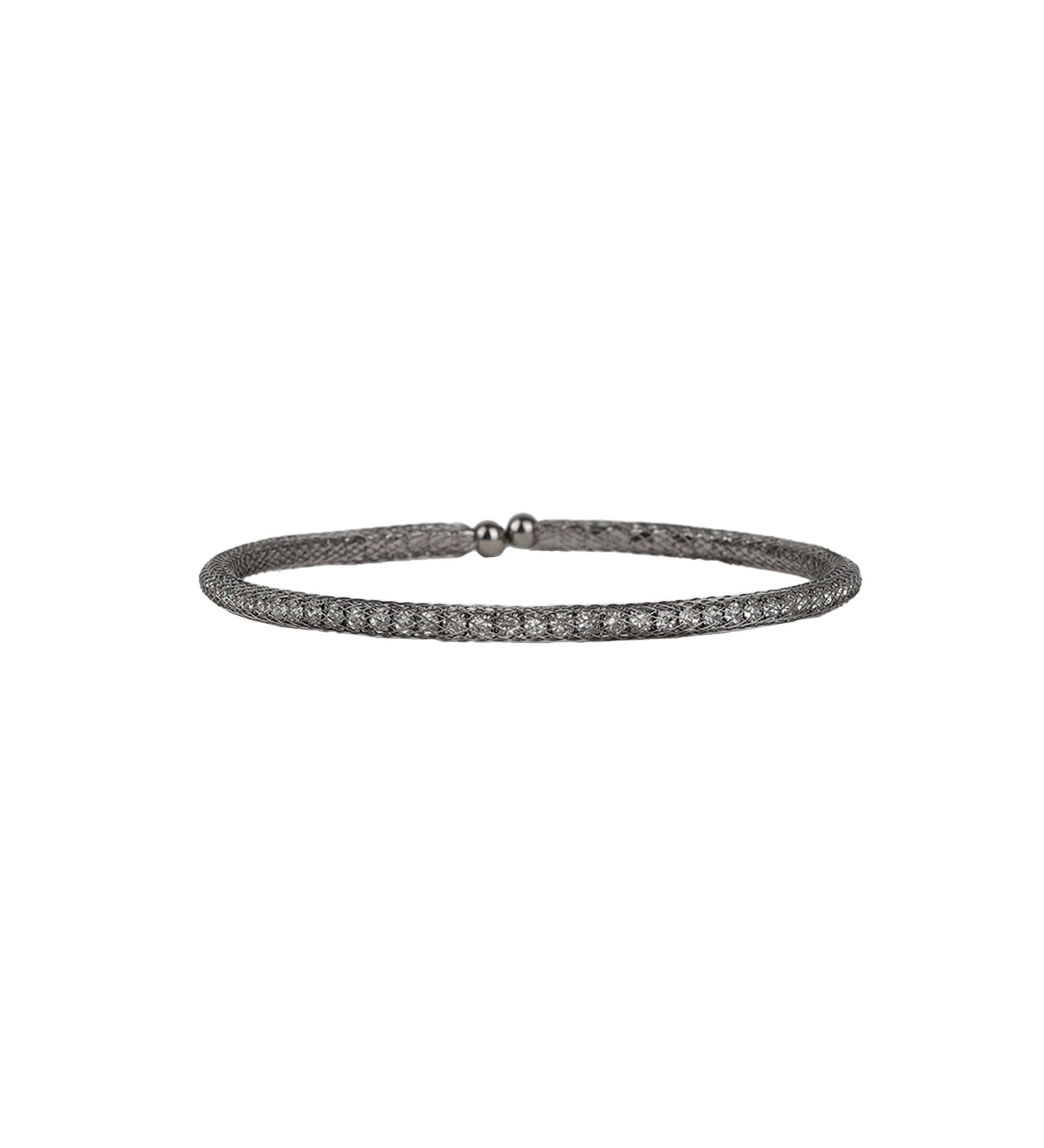 Weekend Ritual-Mesh Round Crystal Cuff-Bracelets-Gunmetal Plated, White Crystal-Blue Ruby Jewellery-Vancouver Canada