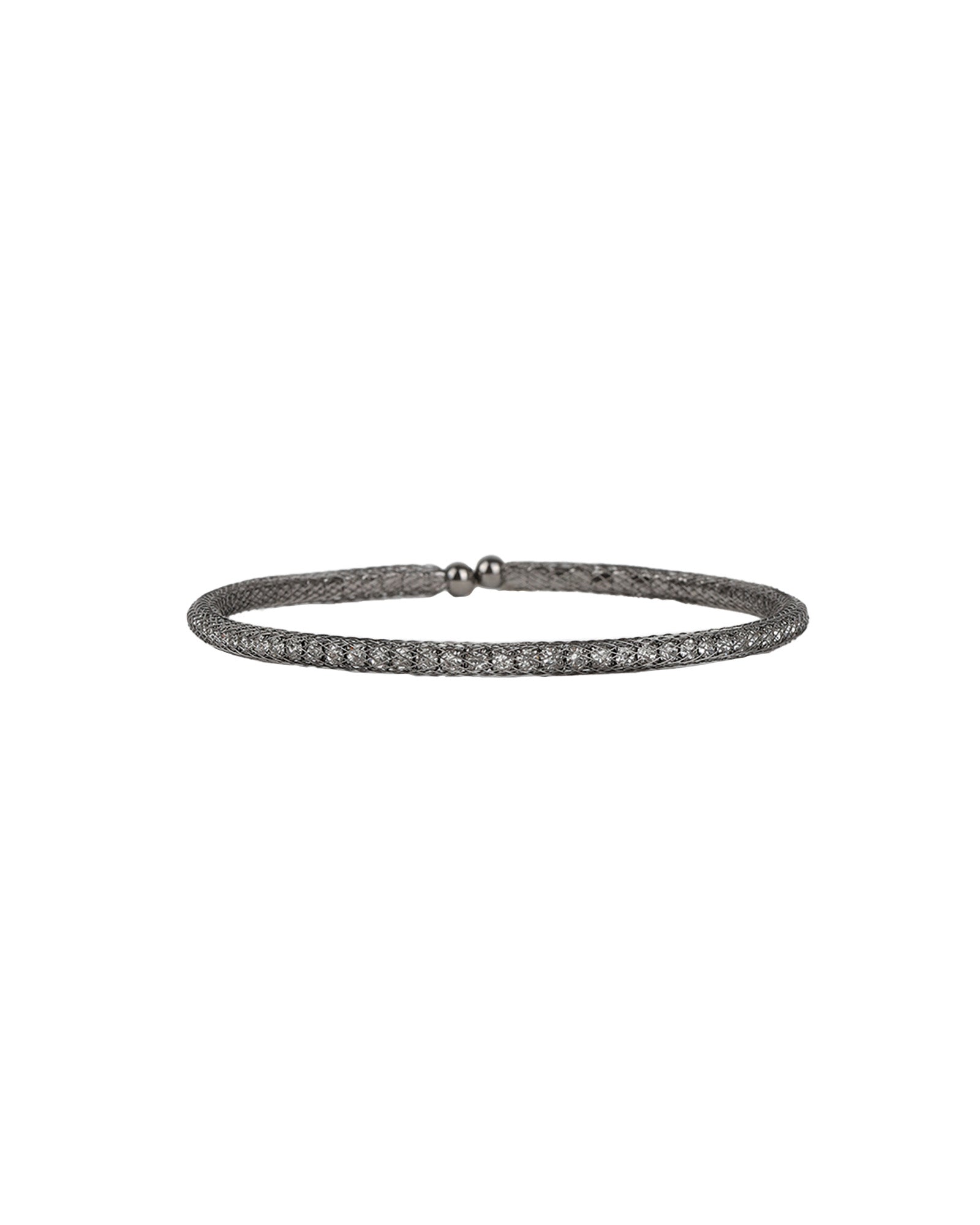 Weekend Ritual-Mesh Round Crystal Cuff-Bracelets-Gunmetal Plated, White Crystal-Blue Ruby Jewellery-Vancouver Canada