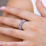 3 Row Coil Crystal Ring Silver Plated, Violet Crystal