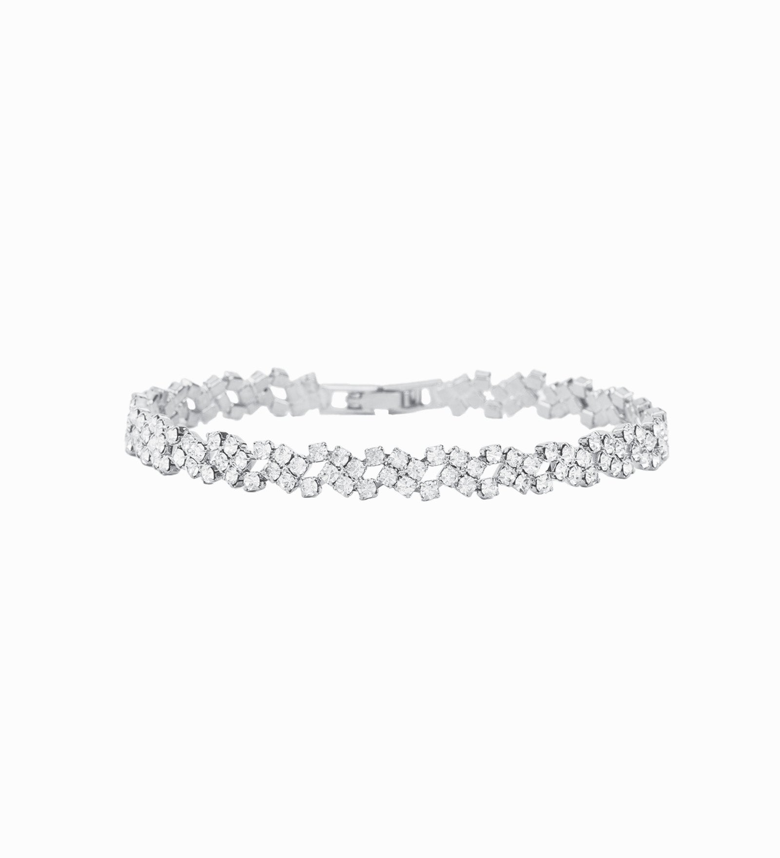 Lace Crystal Cluster Bracelet Silver Plated, White Crystal
