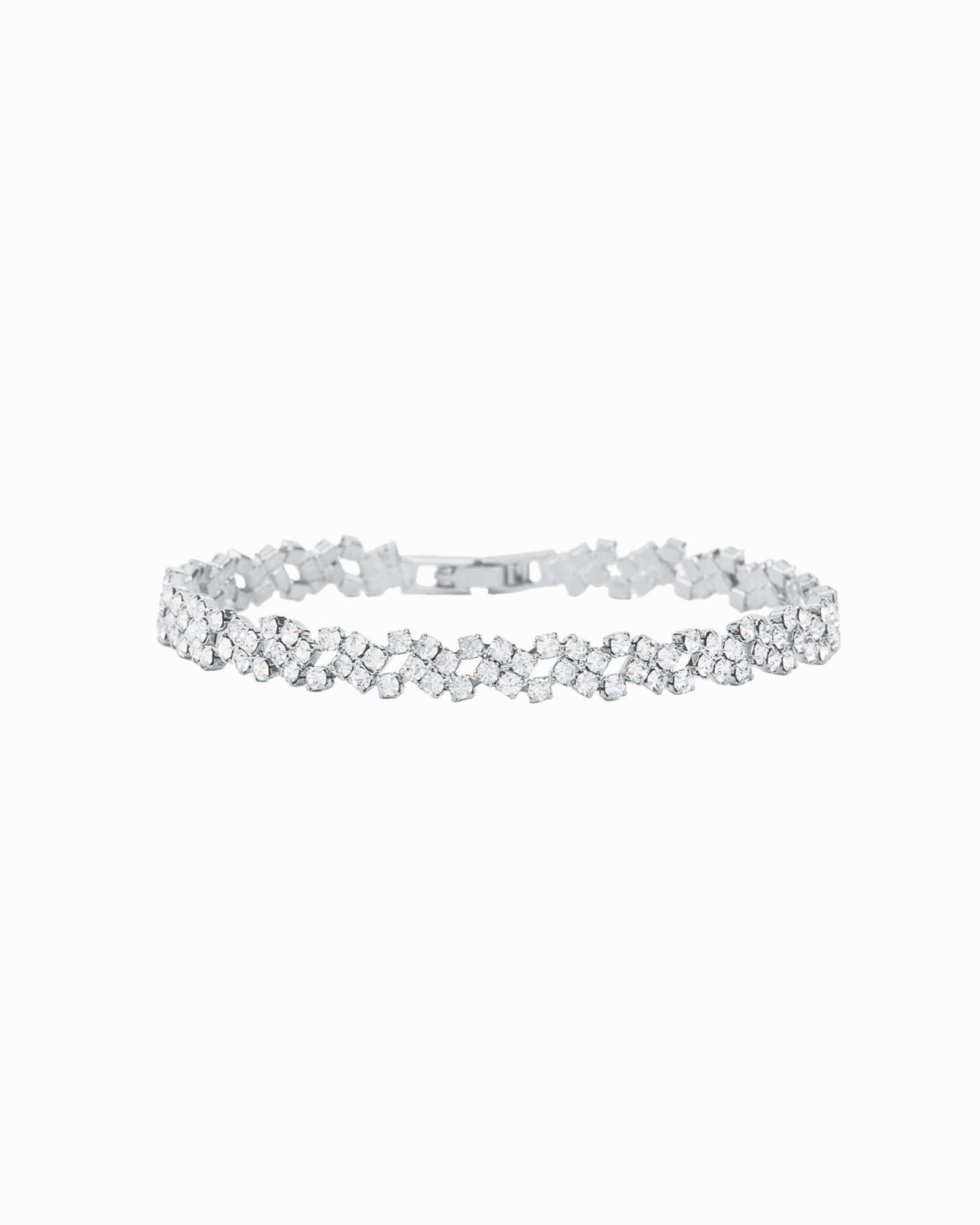 Lace Crystal Cluster Bracelet Silver Plated, White Crystal
