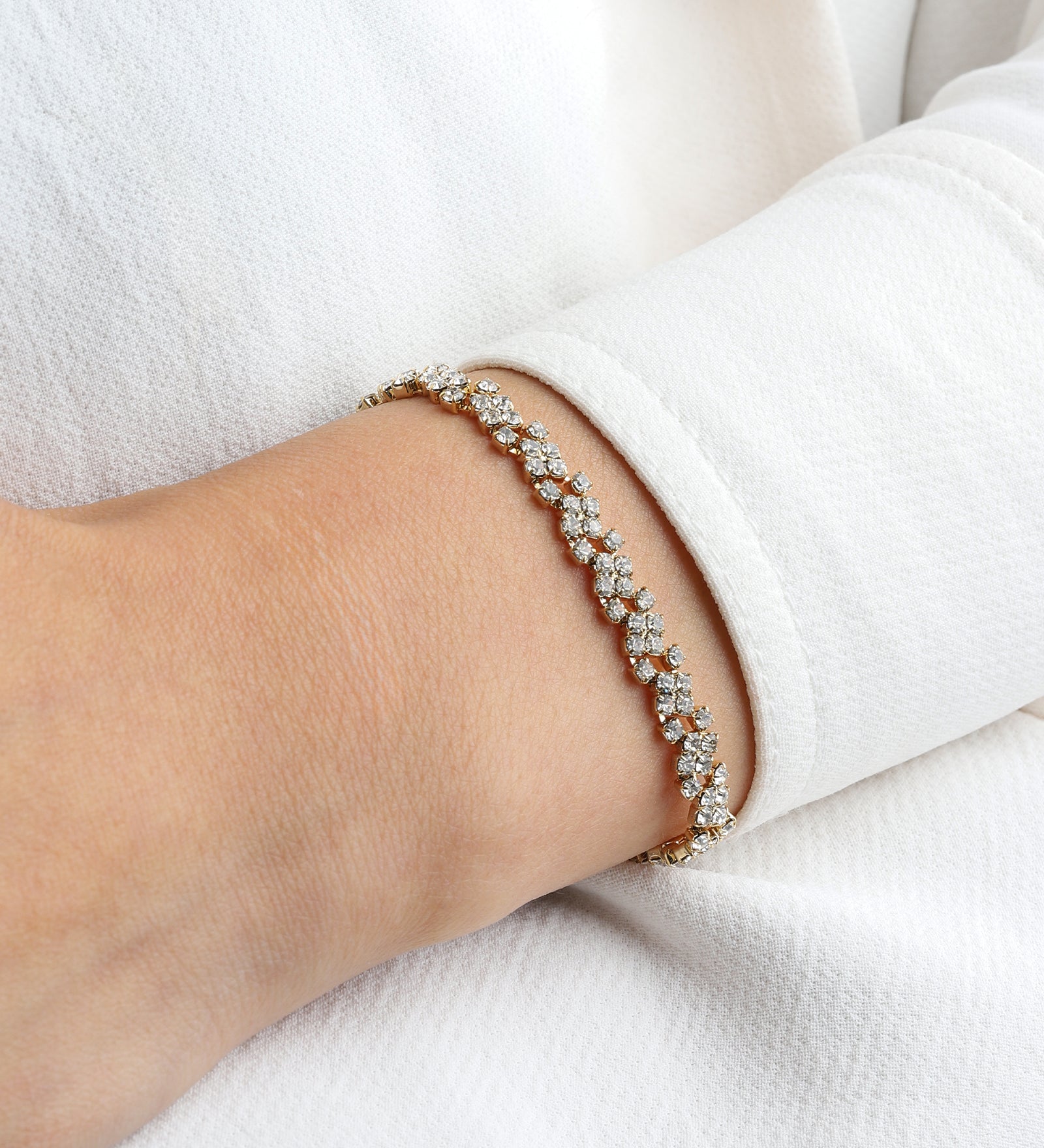 Lace Crystal Cluster Bracelet Gold Plated, White Crystal
