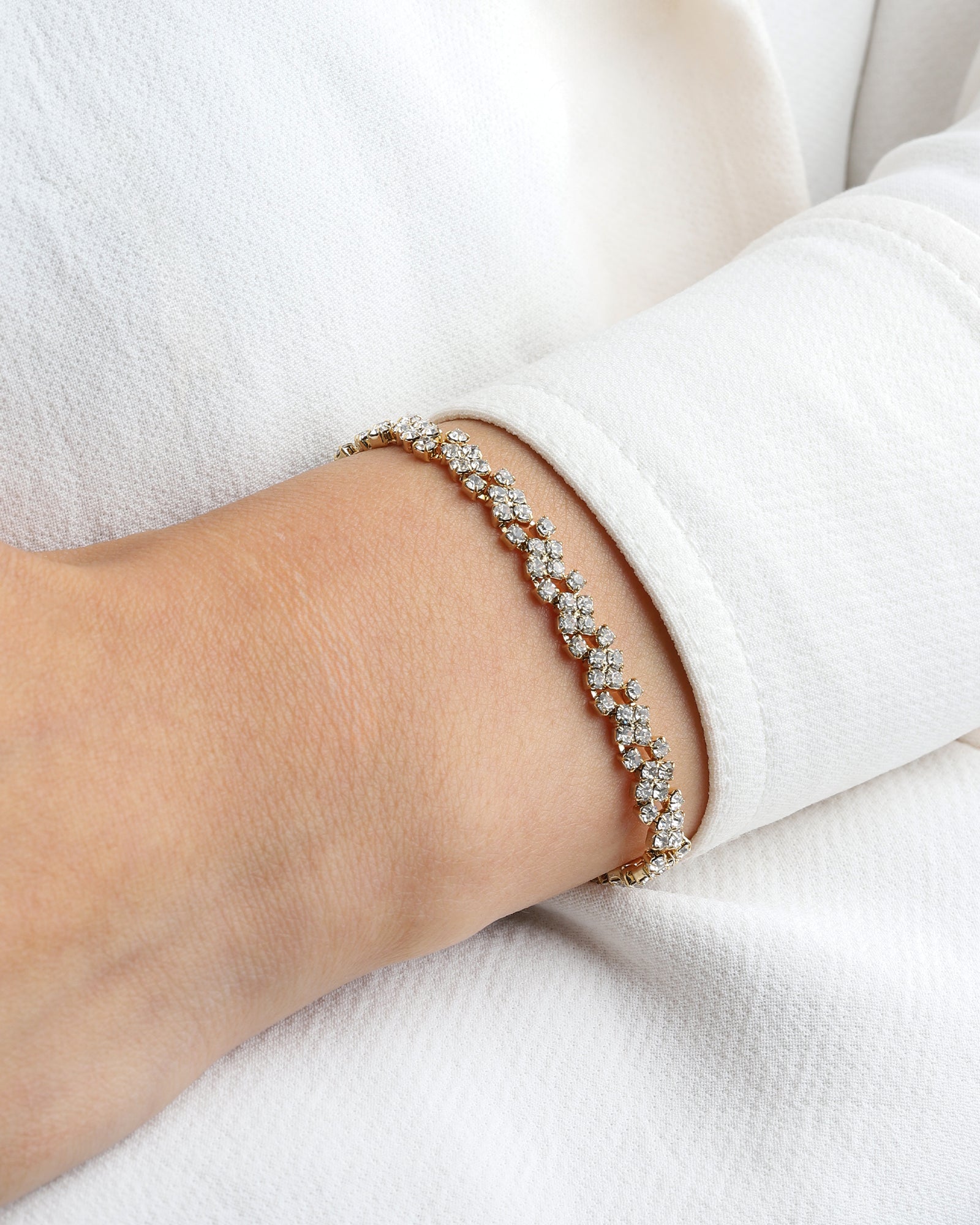 Lace Crystal Cluster Bracelet Gold Plated, White Crystal