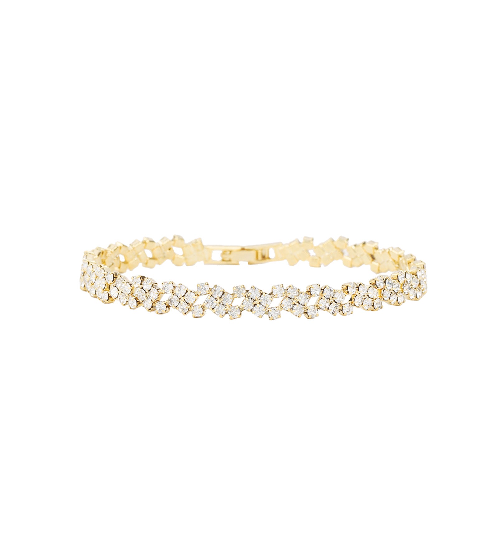 Lace Crystal Cluster Bracelet Gold Plated, White Crystal