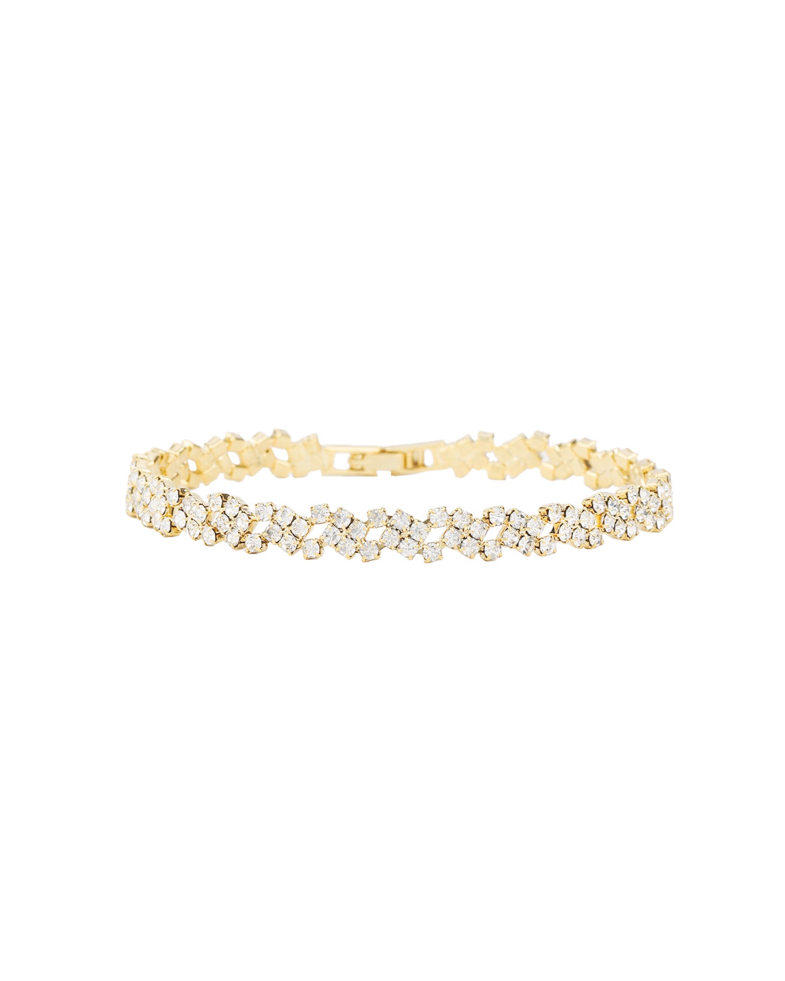 Lace Crystal Cluster Bracelet Gold Plated, White Crystal