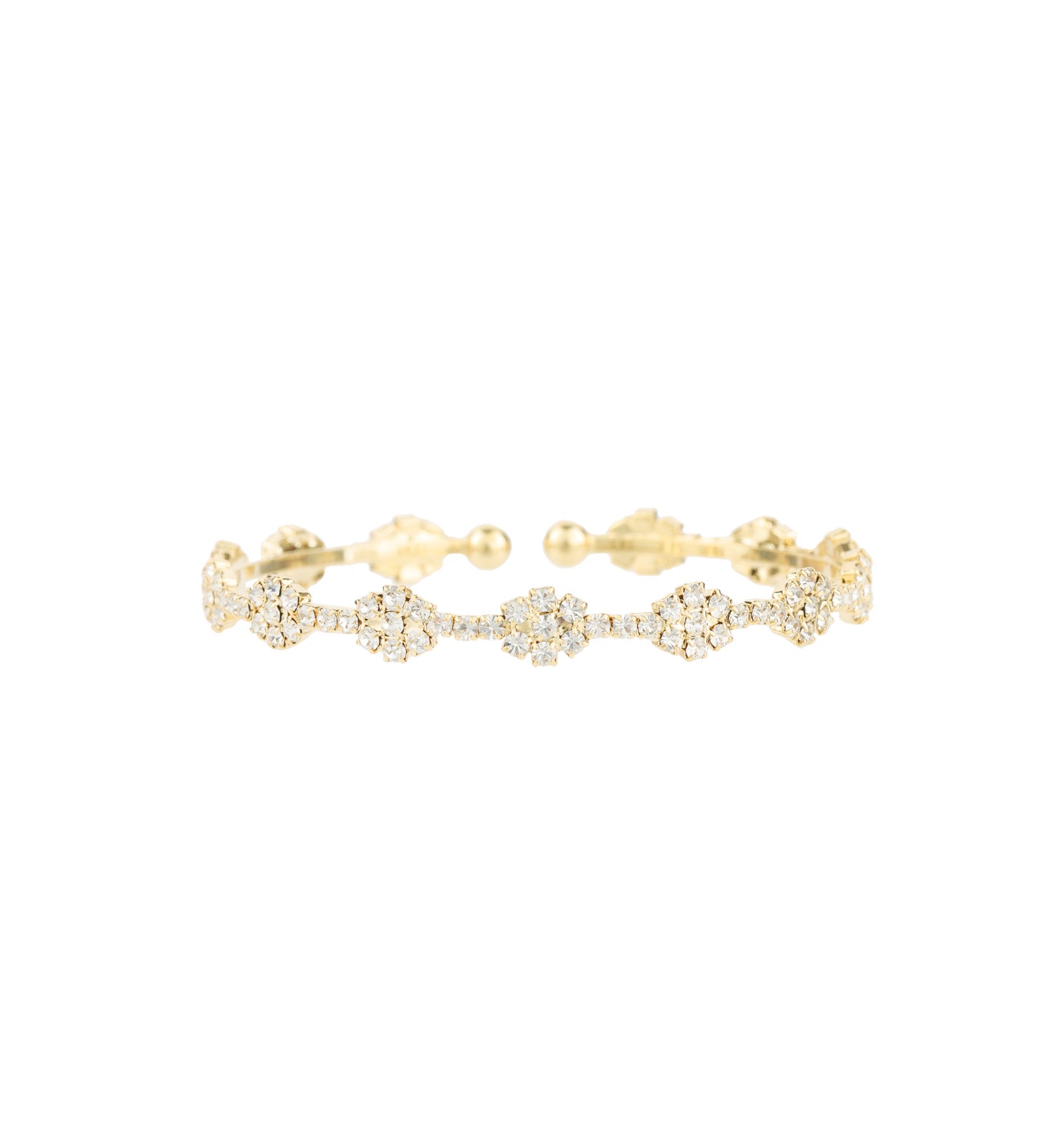 Multi Flower Crystal Cuff Gold Plated, White Crystal