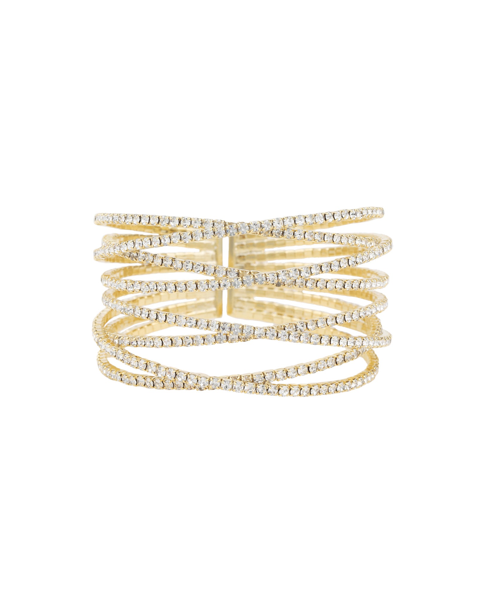 Weekend Ritual-8 Row Crystal Cuff-Bracelets-Gold Plated, White Crystal-Blue Ruby Jewellery-Vancouver Canada