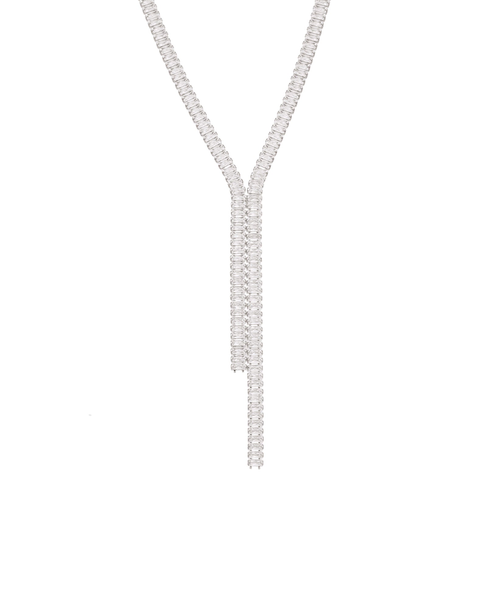 Baguette CZ Lariat Silver Plated, Cubic Zirconia