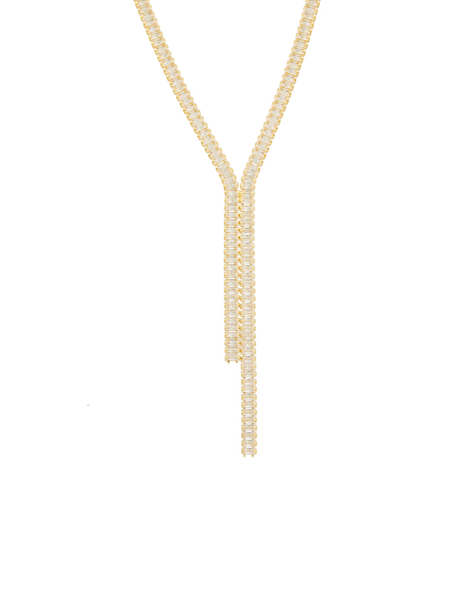 Baguette CZ Lariat Gold Plated, Cubic Zirconia