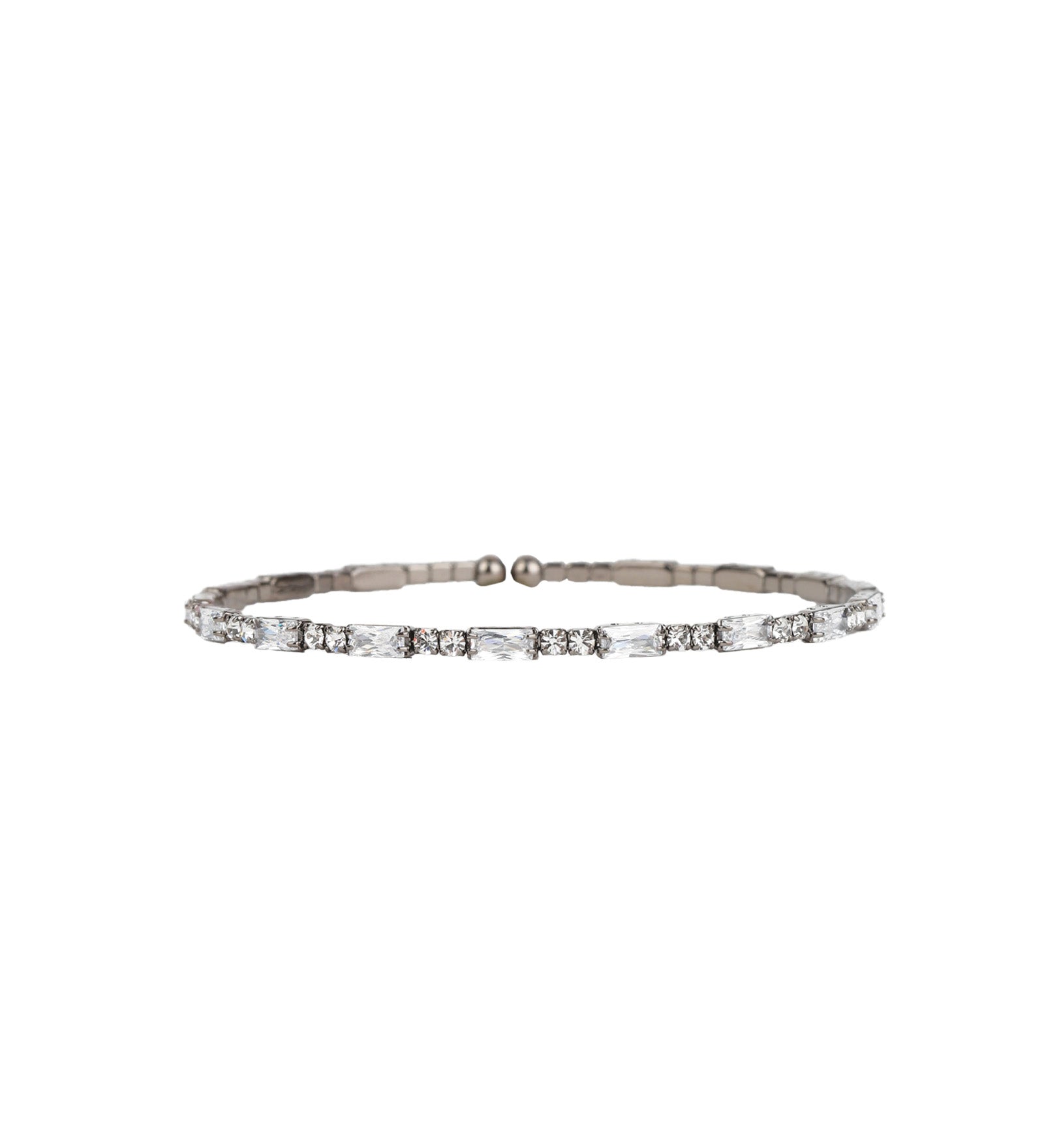 Baguette Round Crystal Bracelet Gunmetal Plated, White Crystal