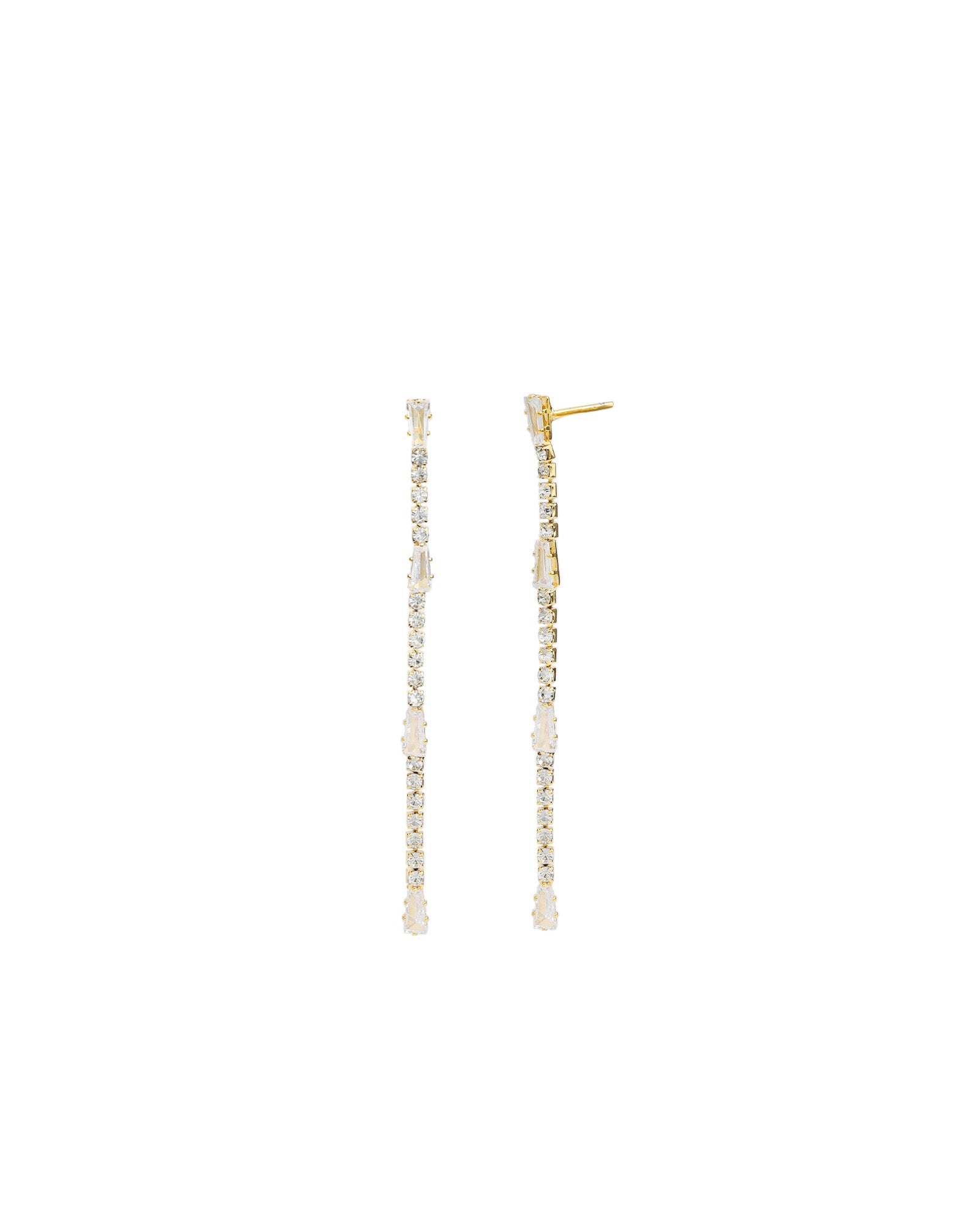 Baguette & Round CZ Strand Drop Earrings Gold Plated, Cubic Zirconia
