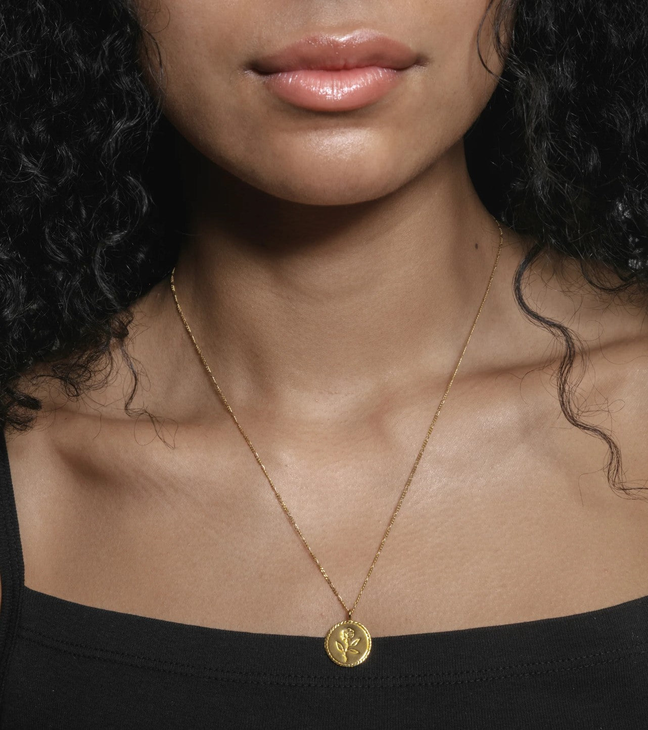 Wolf Circus Rose Coin Necklace Gold Plated, 14k Gold-fill Blue