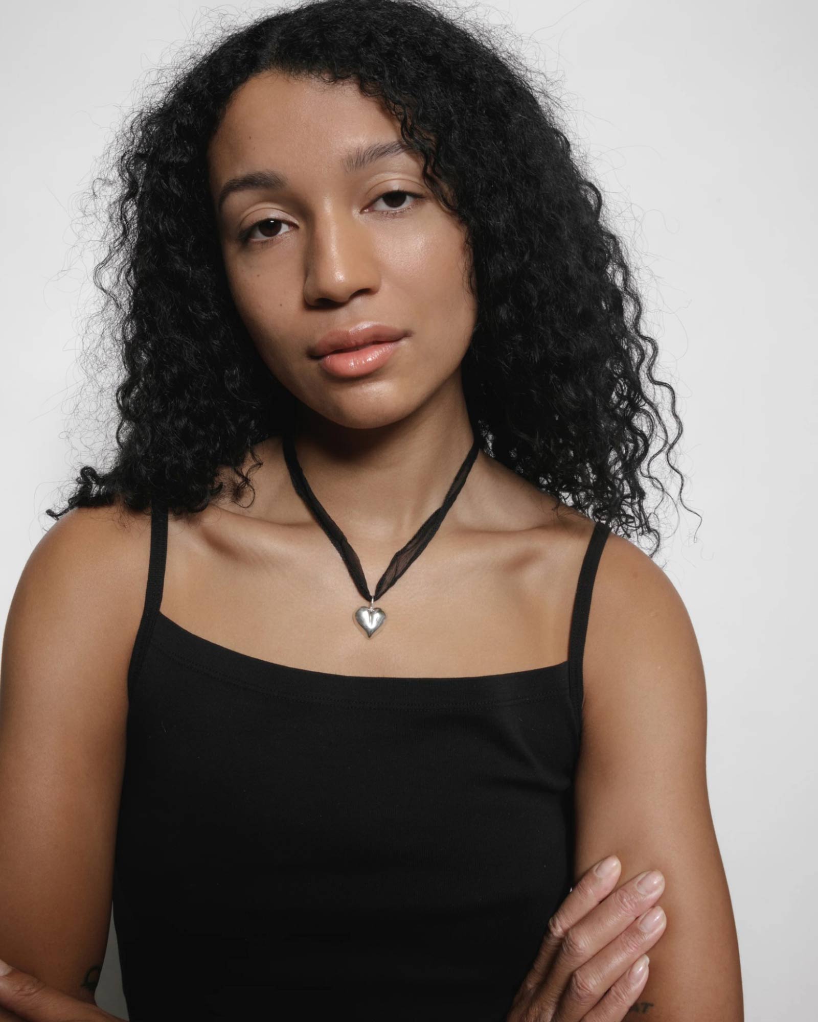 Joni Necklace Sterling Silver, Black Silk Cord