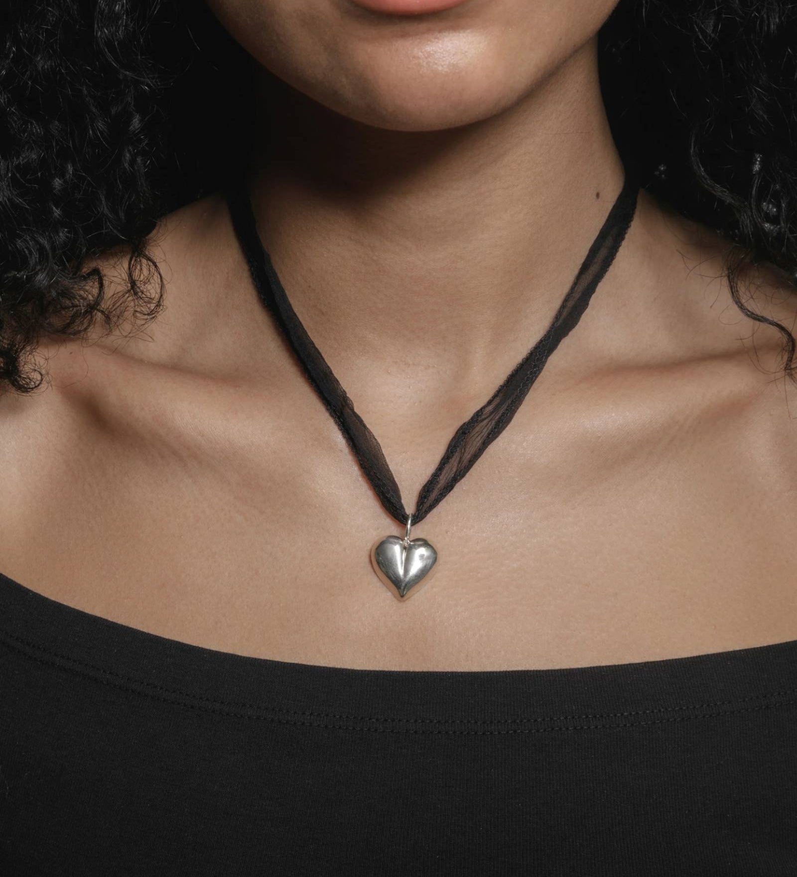 Joni Necklace Sterling Silver, Black Silk Cord