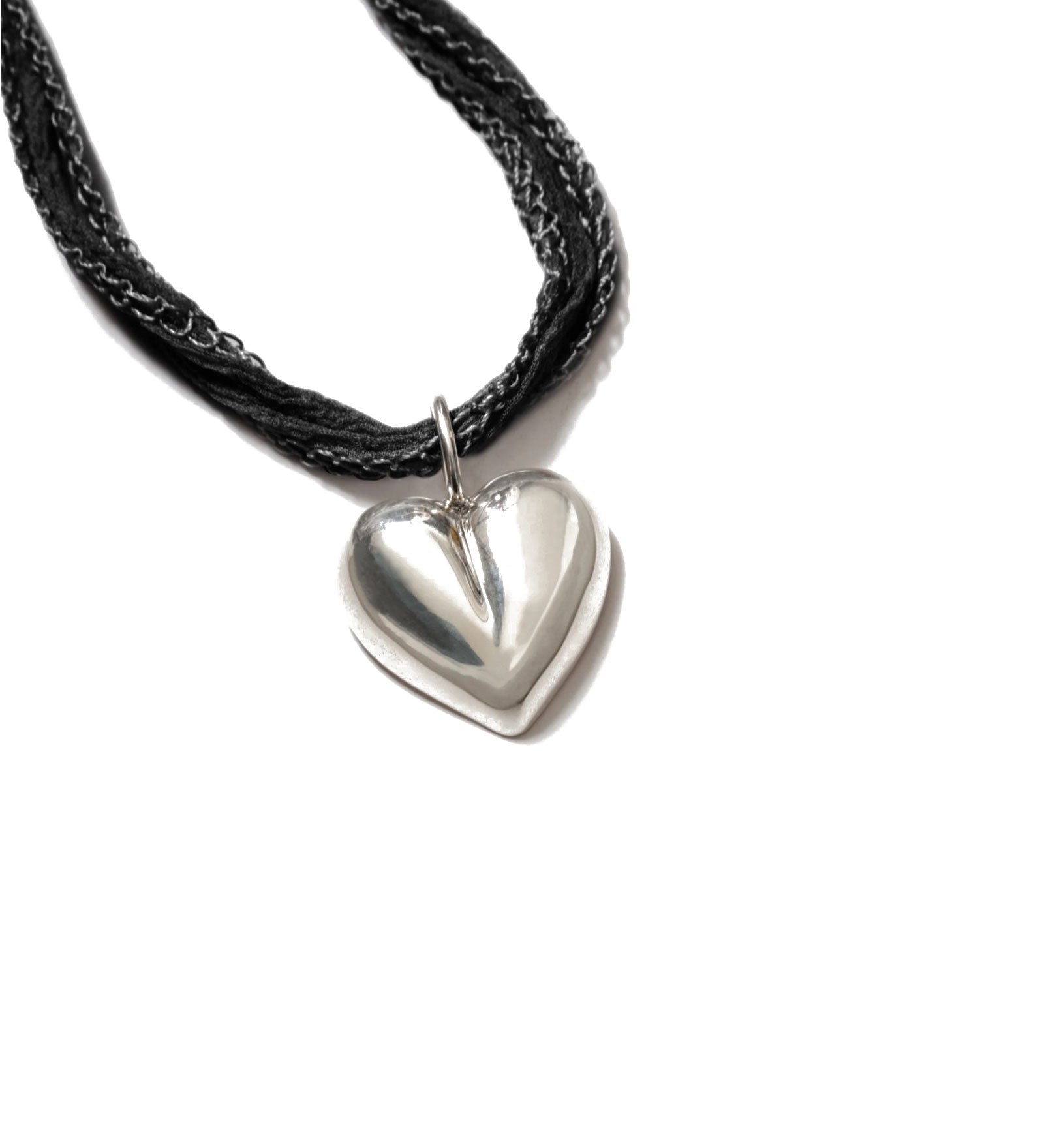 Joni Necklace Sterling Silver, Black Silk Cord