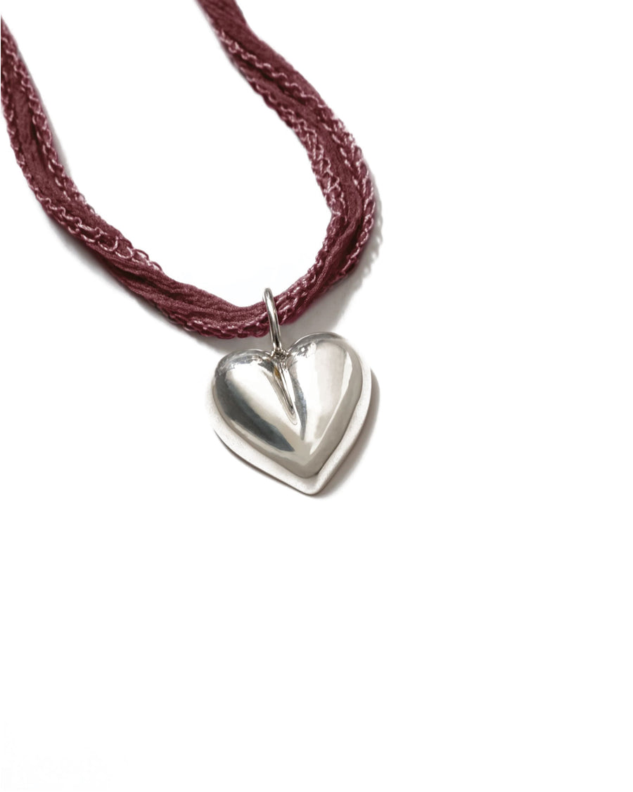 Joni Necklace Sterling Silver, Red Silk Cord