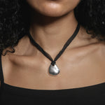 Petal Necklace Sterling Silver, Black Silk Cord
