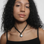 Petal Necklace Sterling Silver, Black Silk Cord