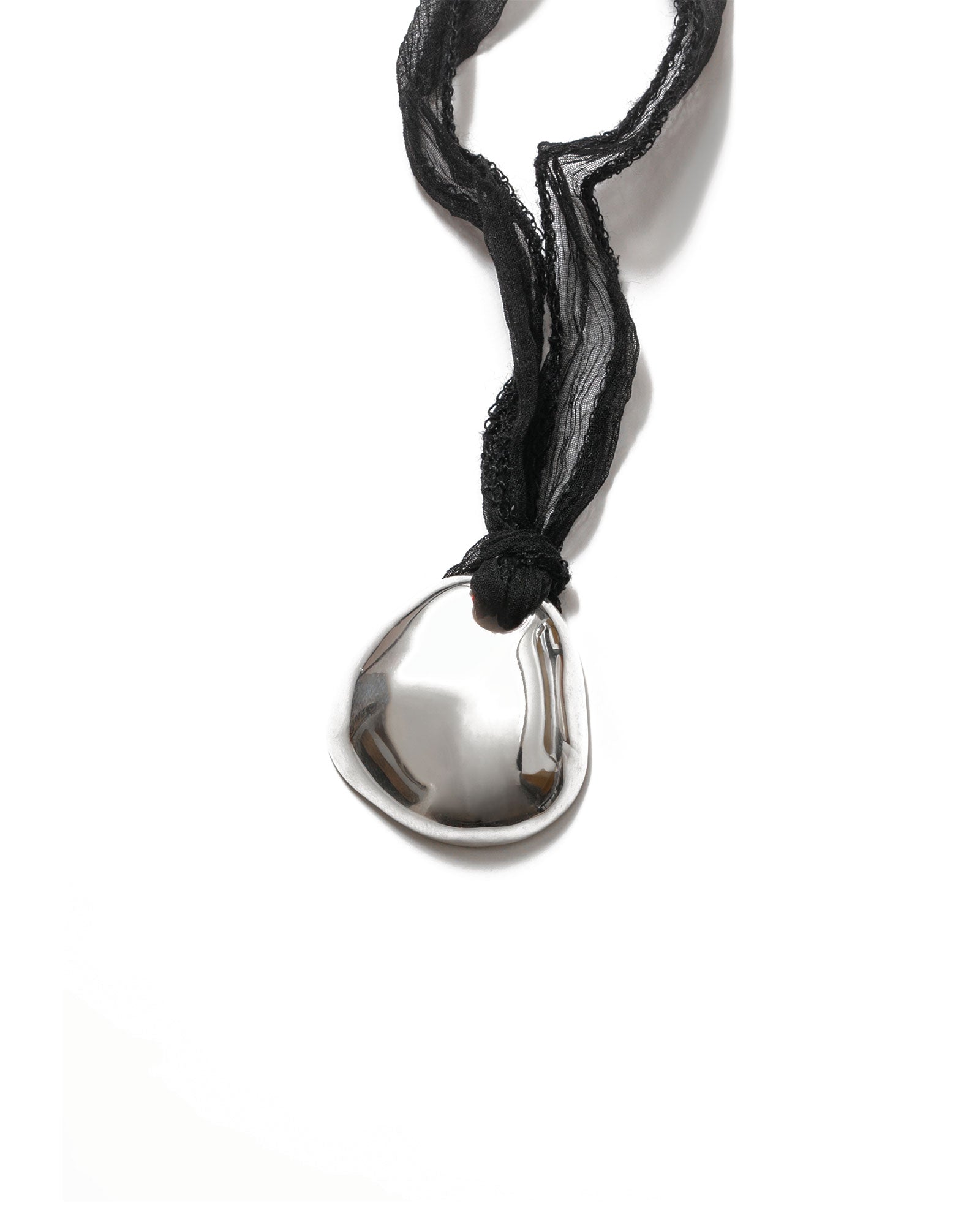Petal Necklace Sterling Silver, Black Silk Cord