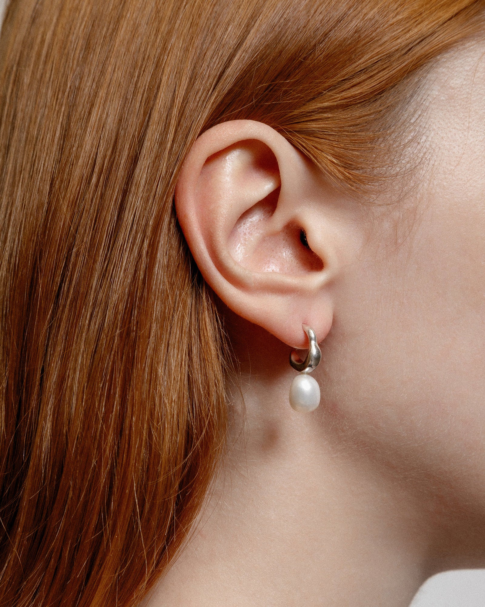 Emmy Earrings Sterling Silver, White Pearl