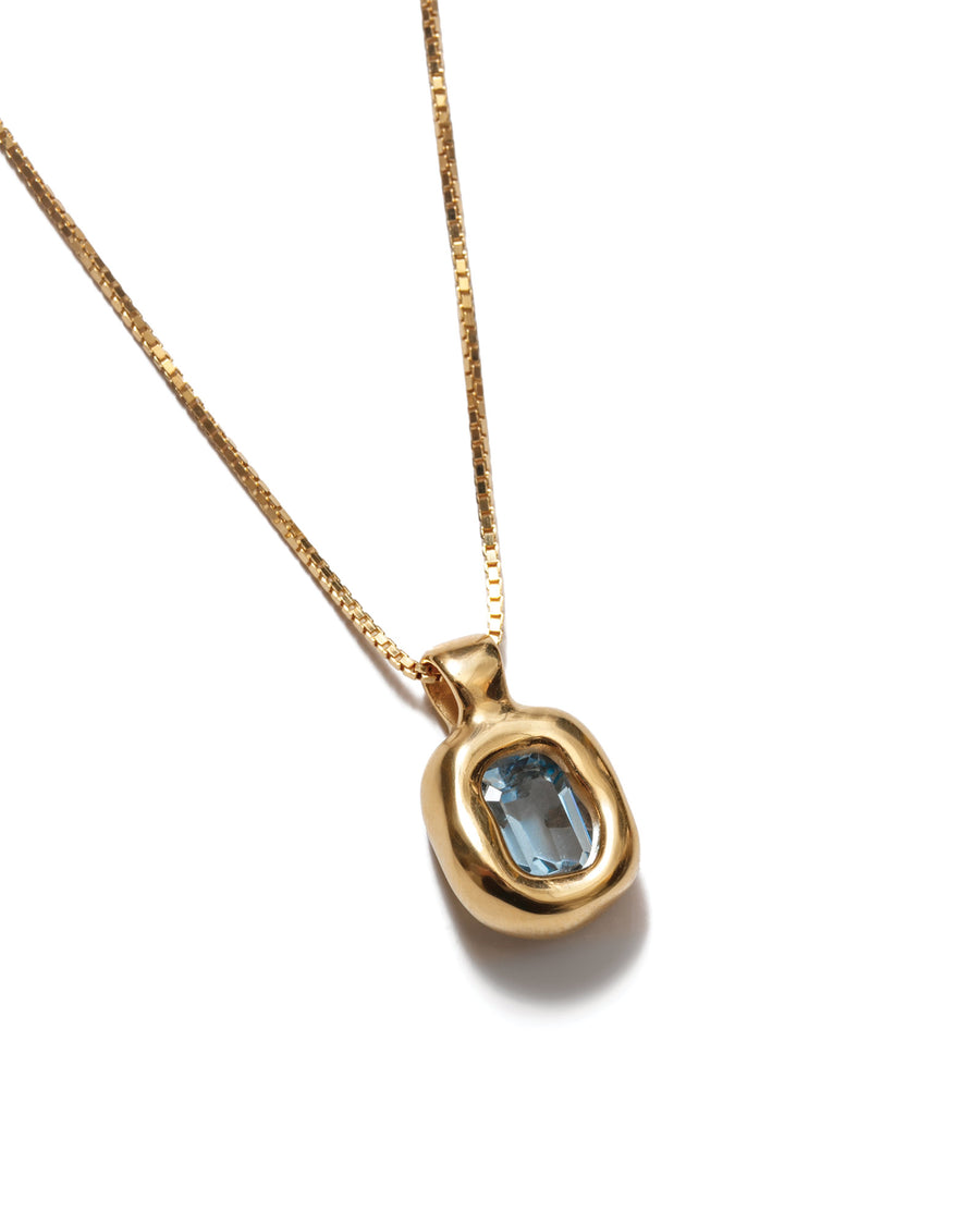 Freya Necklace 14k Gold Plated, Synthetic Aquamarine