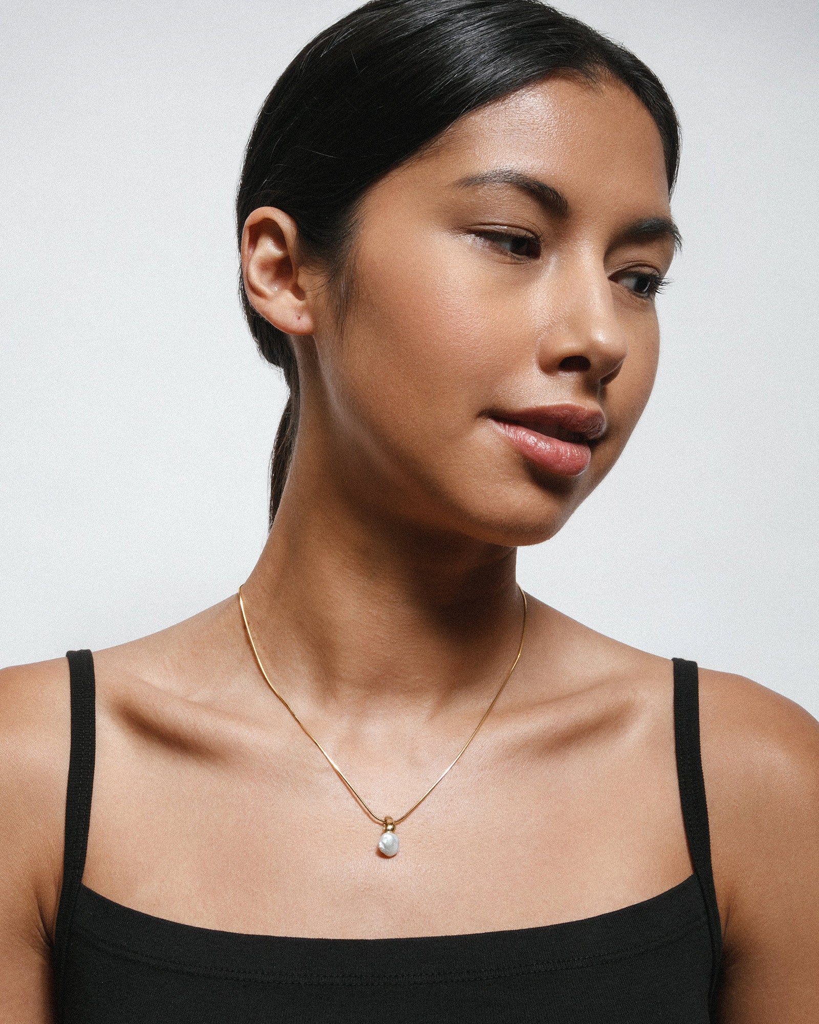 Emmy Necklace 14k Gold Plated, White Pearl