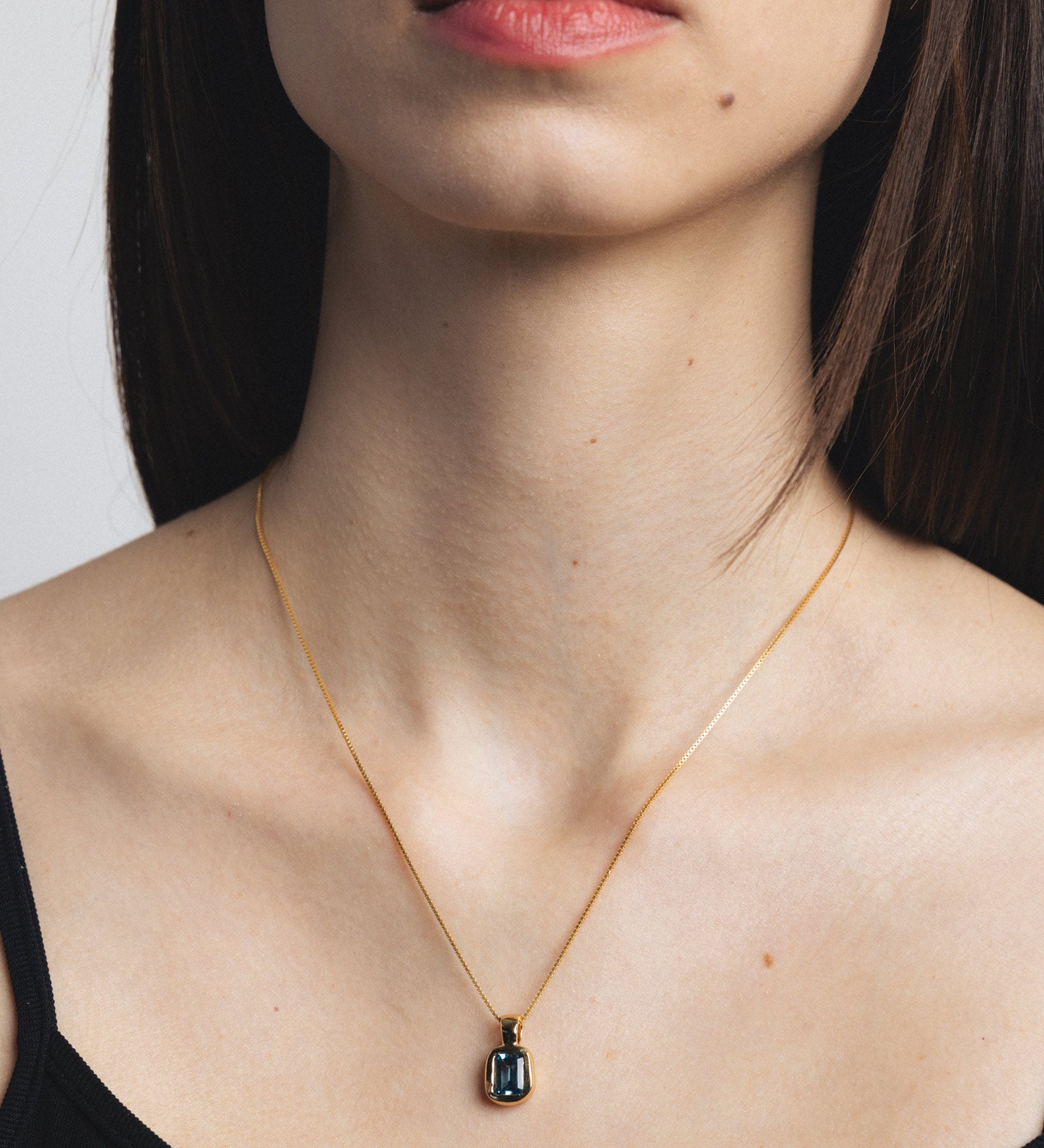 Freya Necklace 14k Gold Plated Brass, Blue Topaz