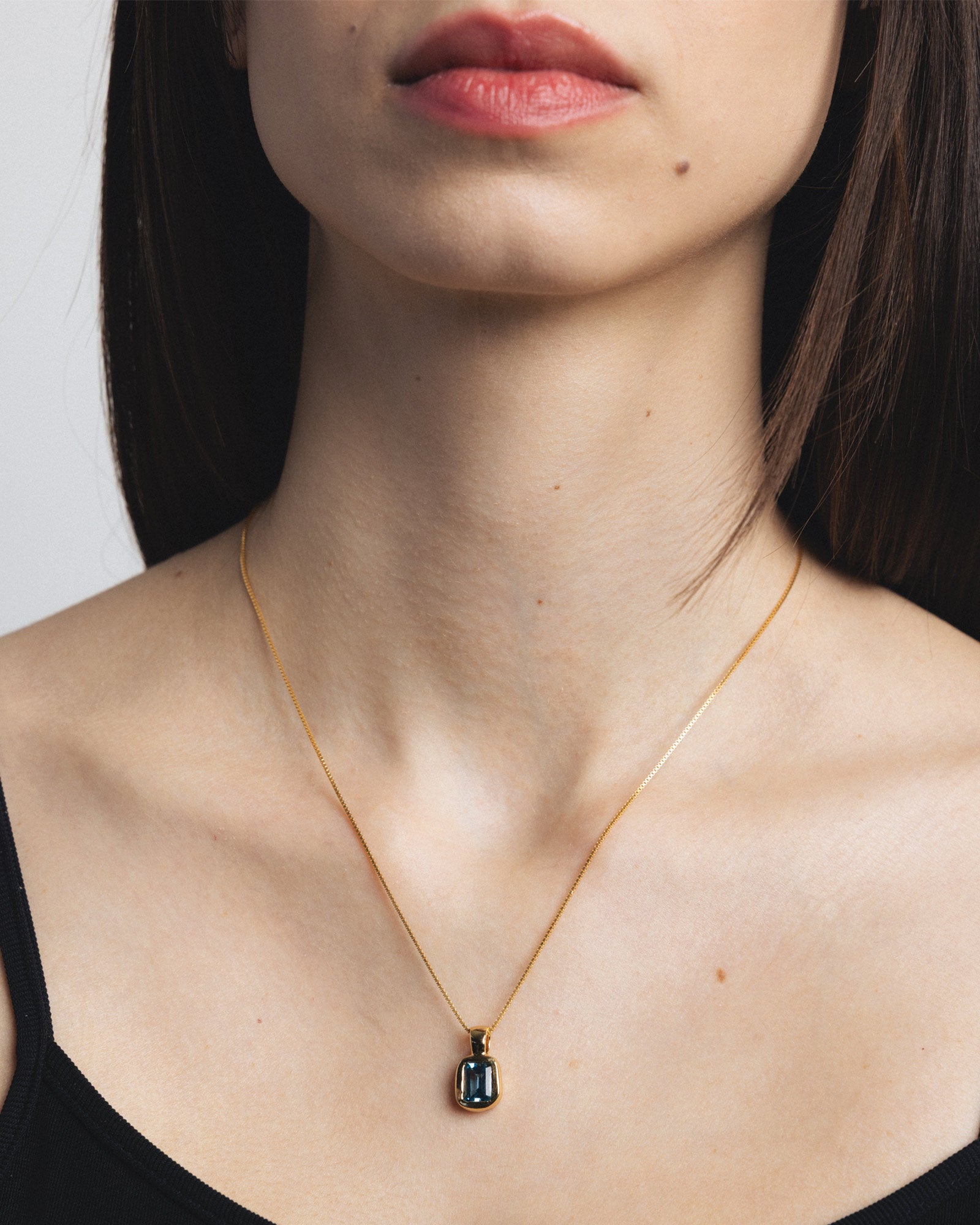 Freya Necklace 14k Gold Plated Brass, Blue Topaz