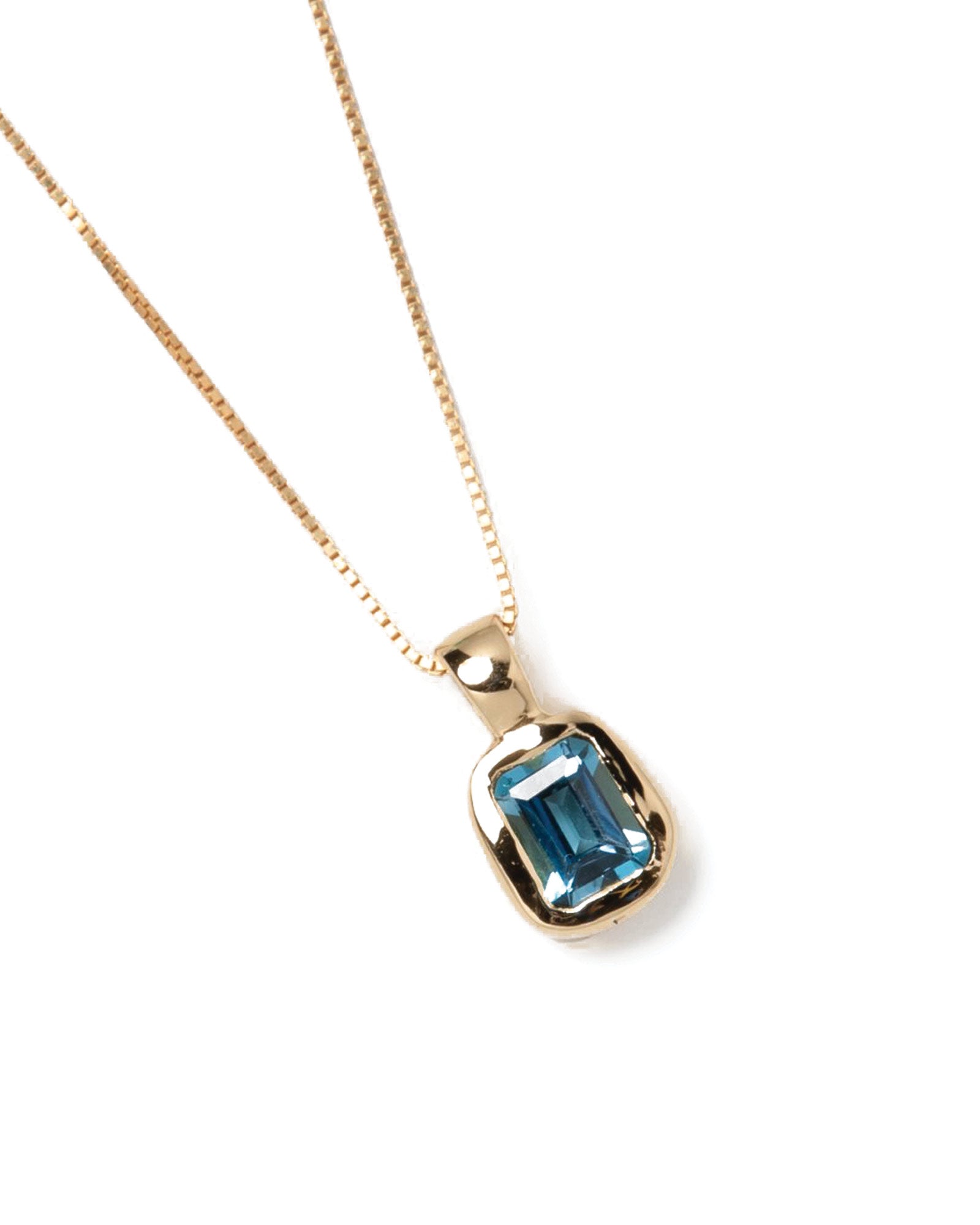 Freya Necklace 14k Gold Plated Brass, Blue Topaz