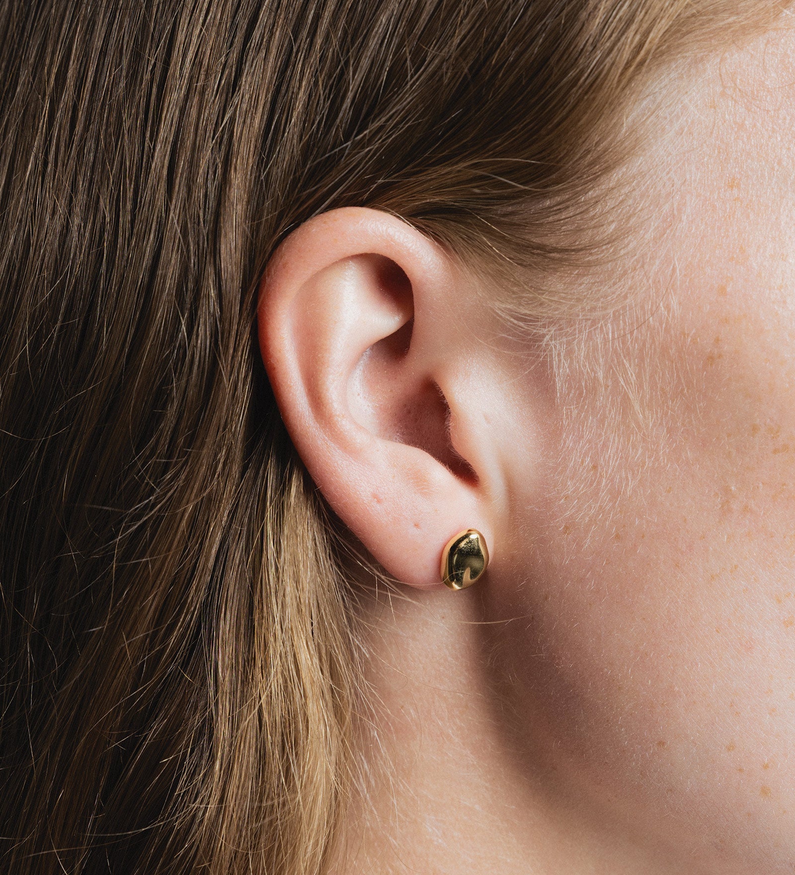 Bean Stud Earrings 14k Gold Plated