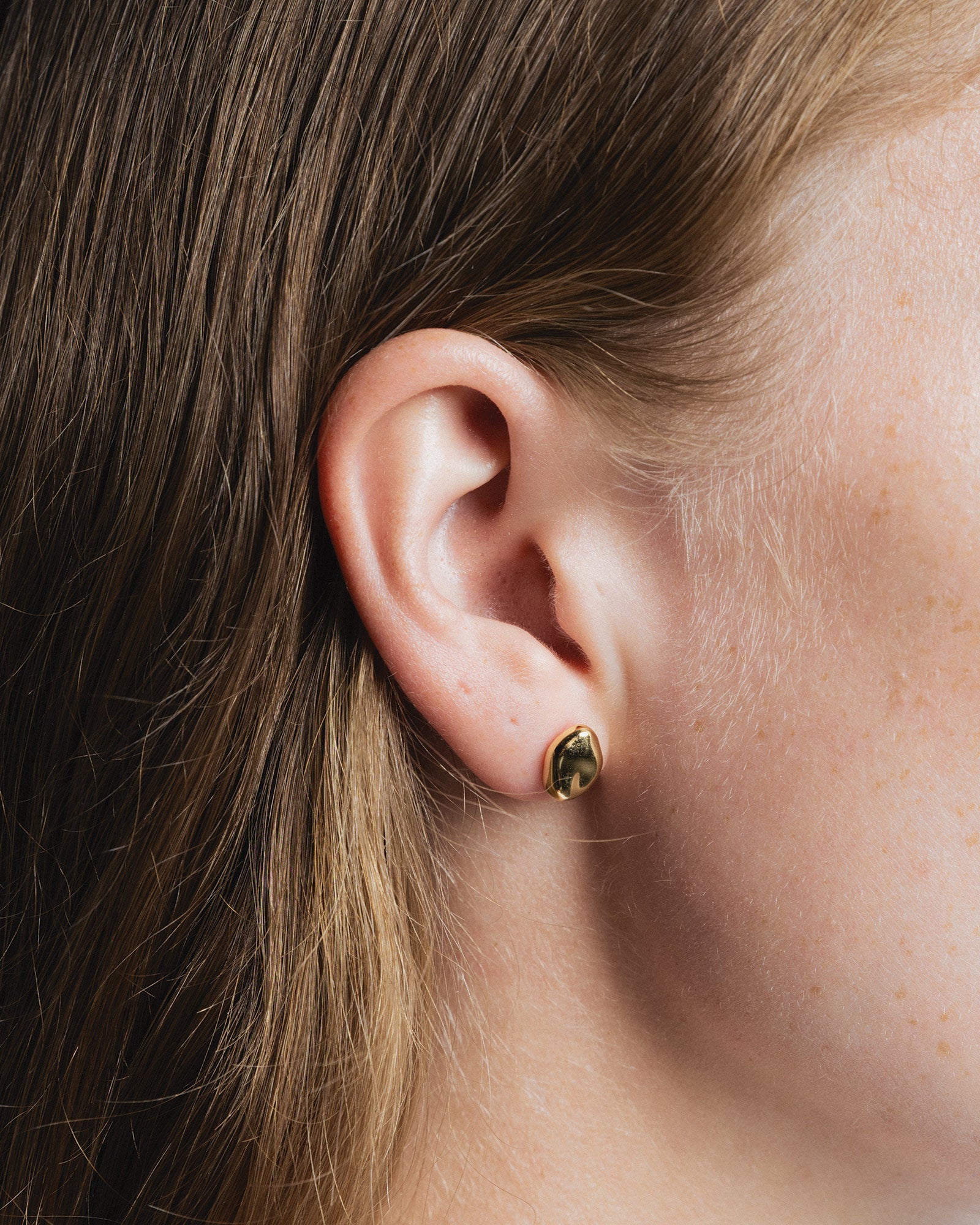 Bean Stud Earrings 14k Gold Plated